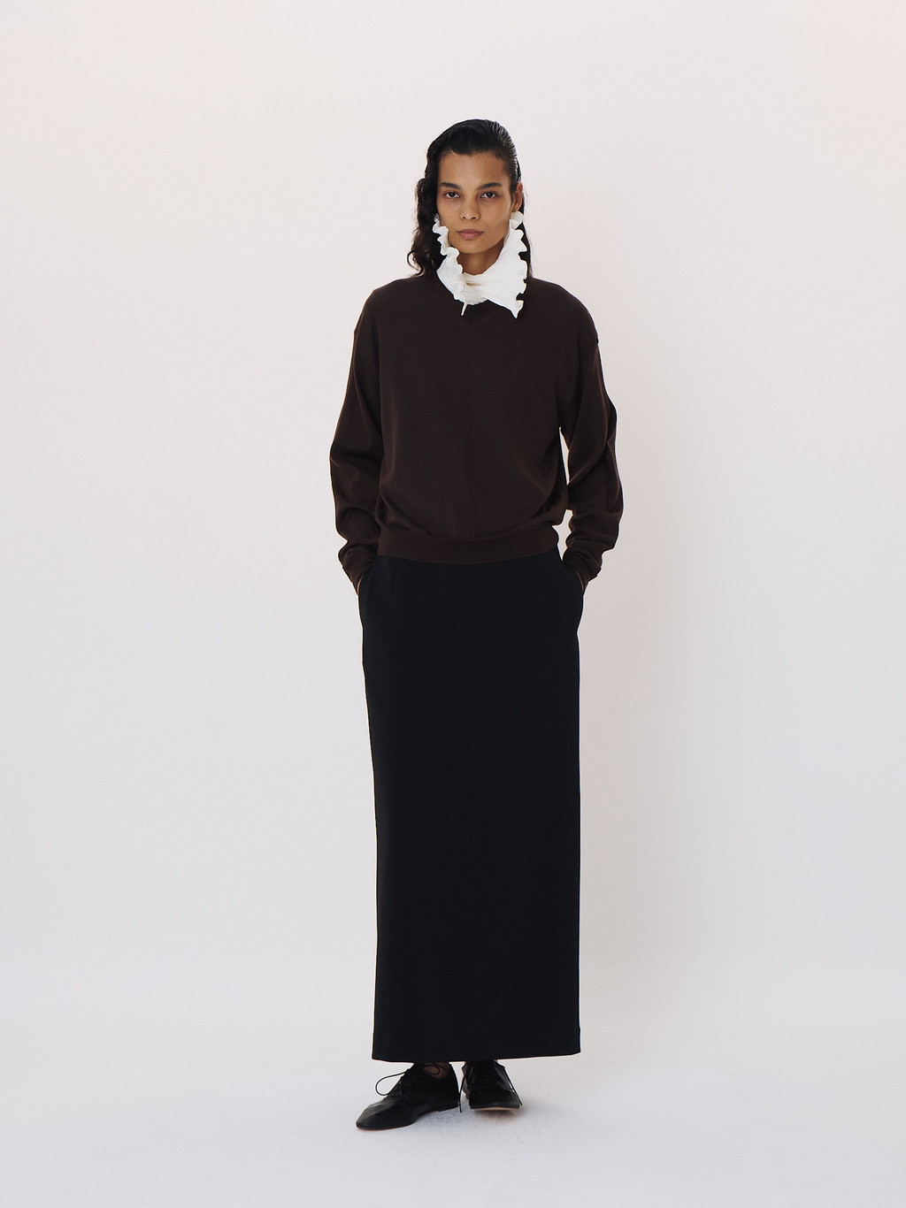 Detachable Collar Knit Top (Brown)