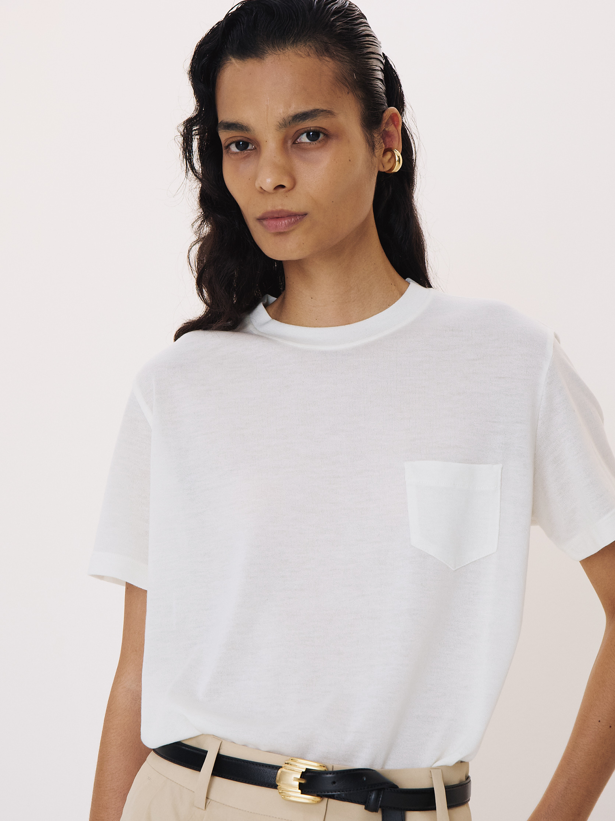 Wool Blend Pocket Top (Off White)