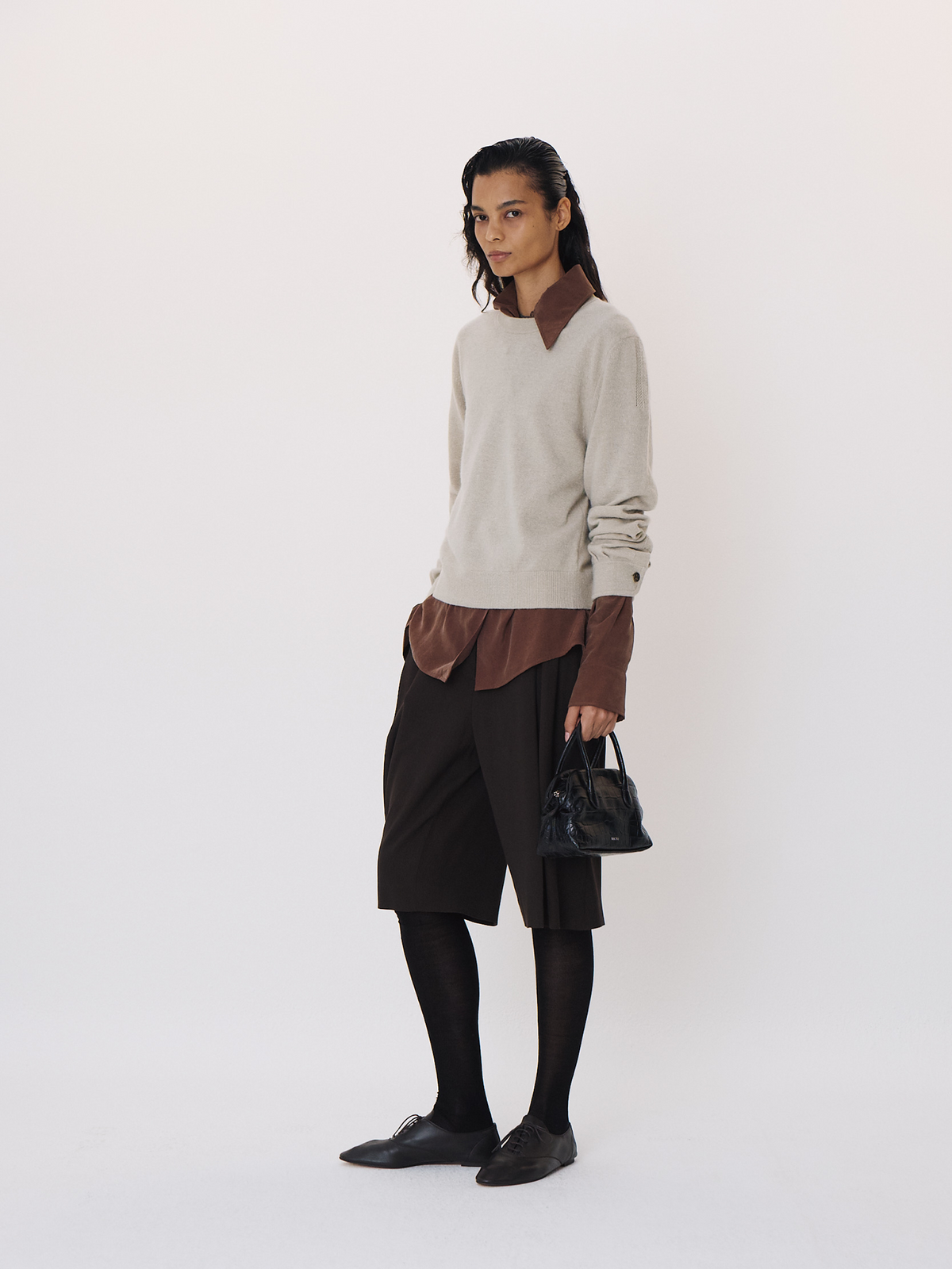 Shirt Cuffs Detail Knit Top (Light Taupe)