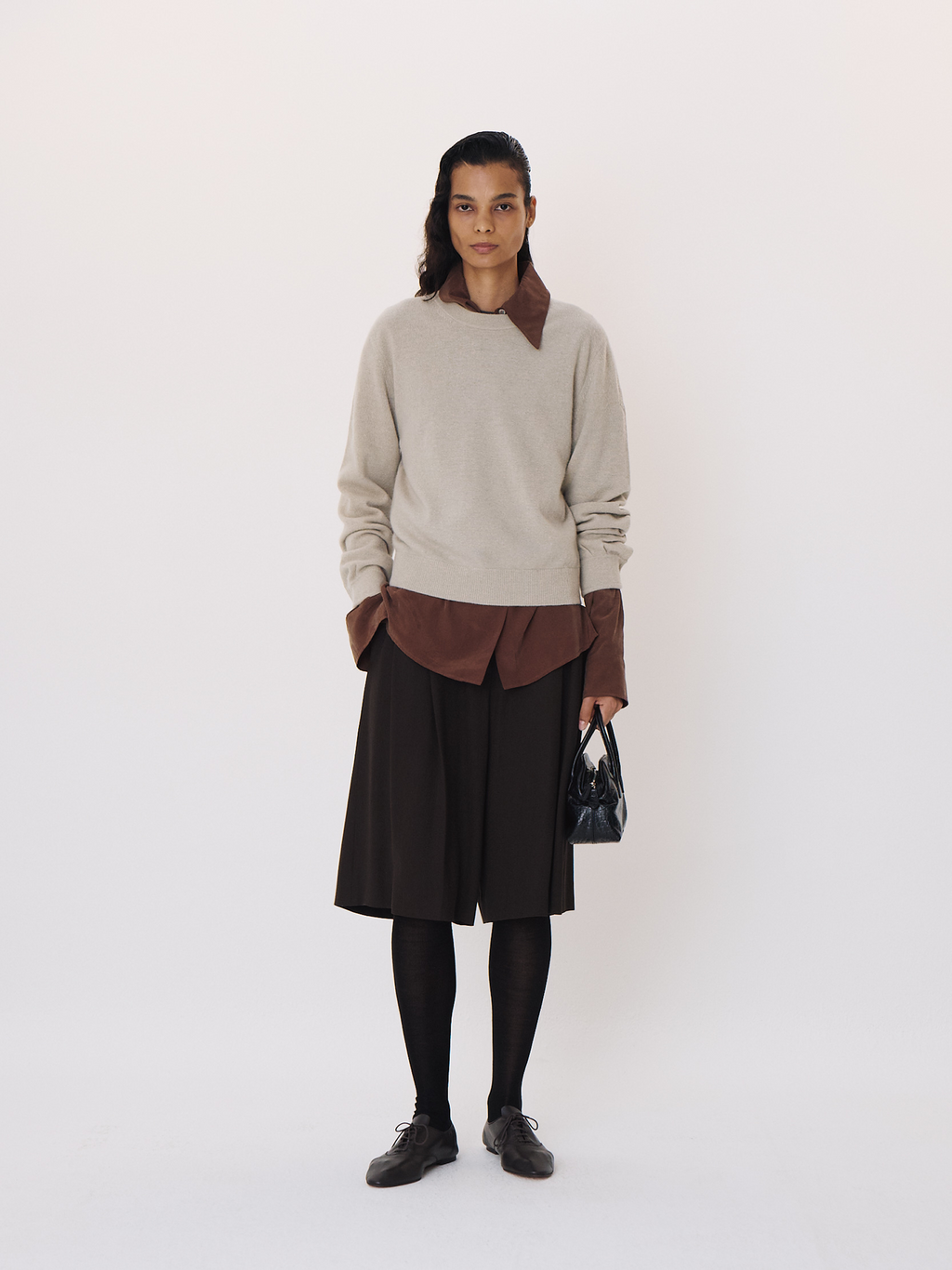 Shirt Cuffs Detail Knit Top (Light Taupe)