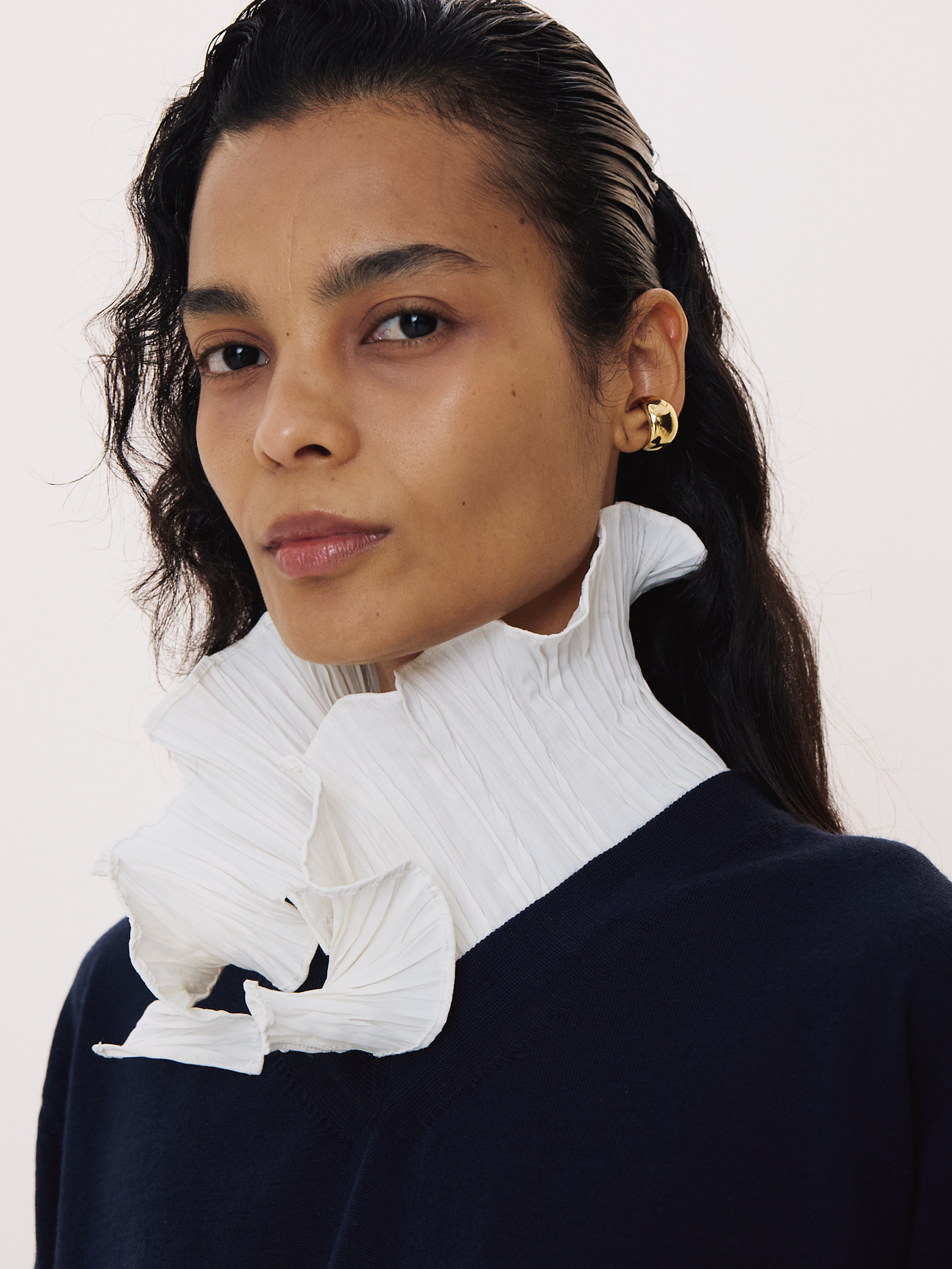 Detachable Collar Knit Top (Ink Navy)
