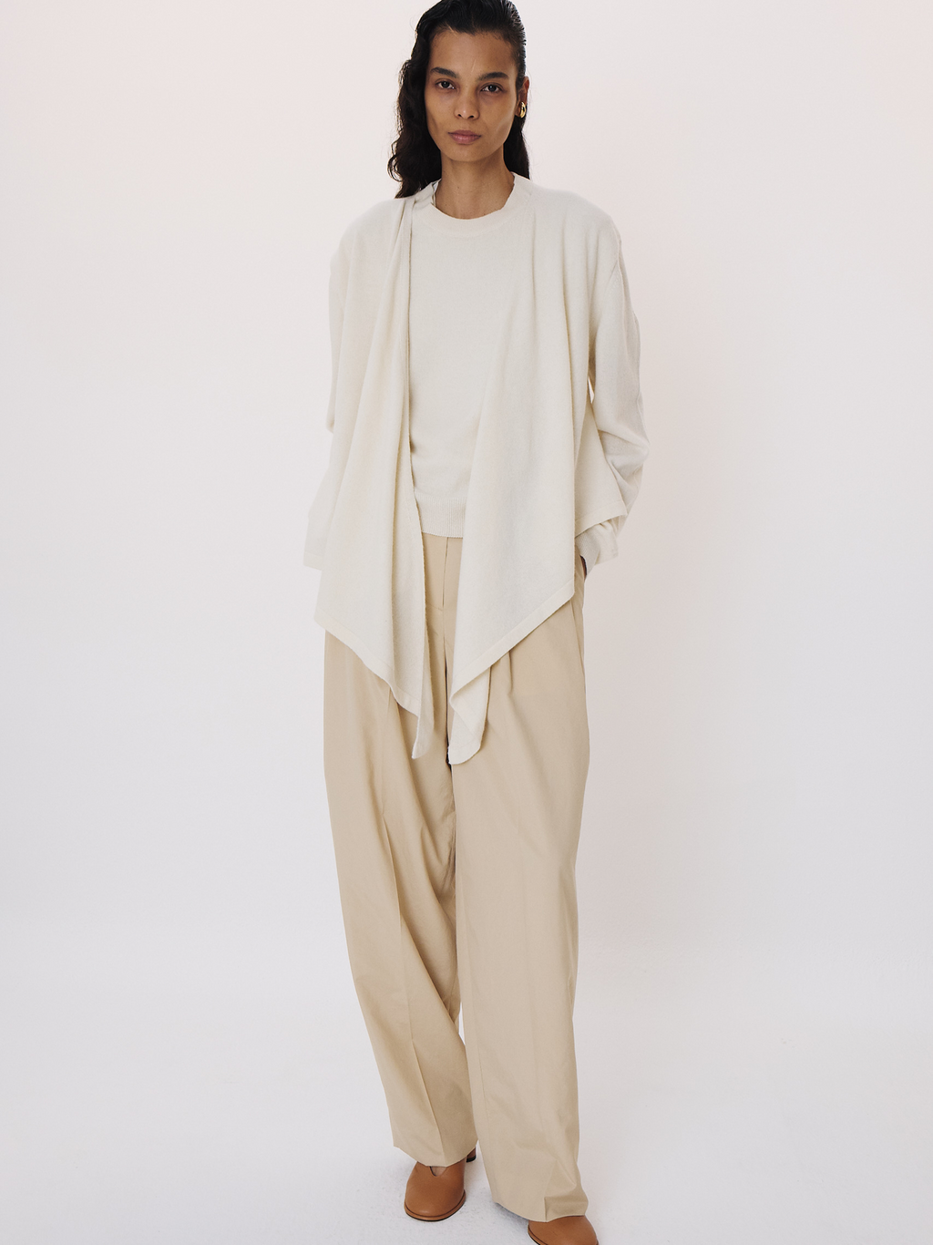 Layered Shawl Knit Top (Cream)