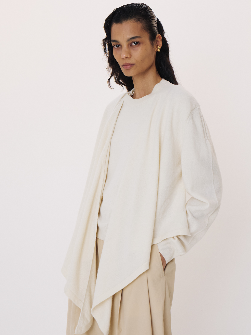 Layered Shawl Knit Top (Cream)