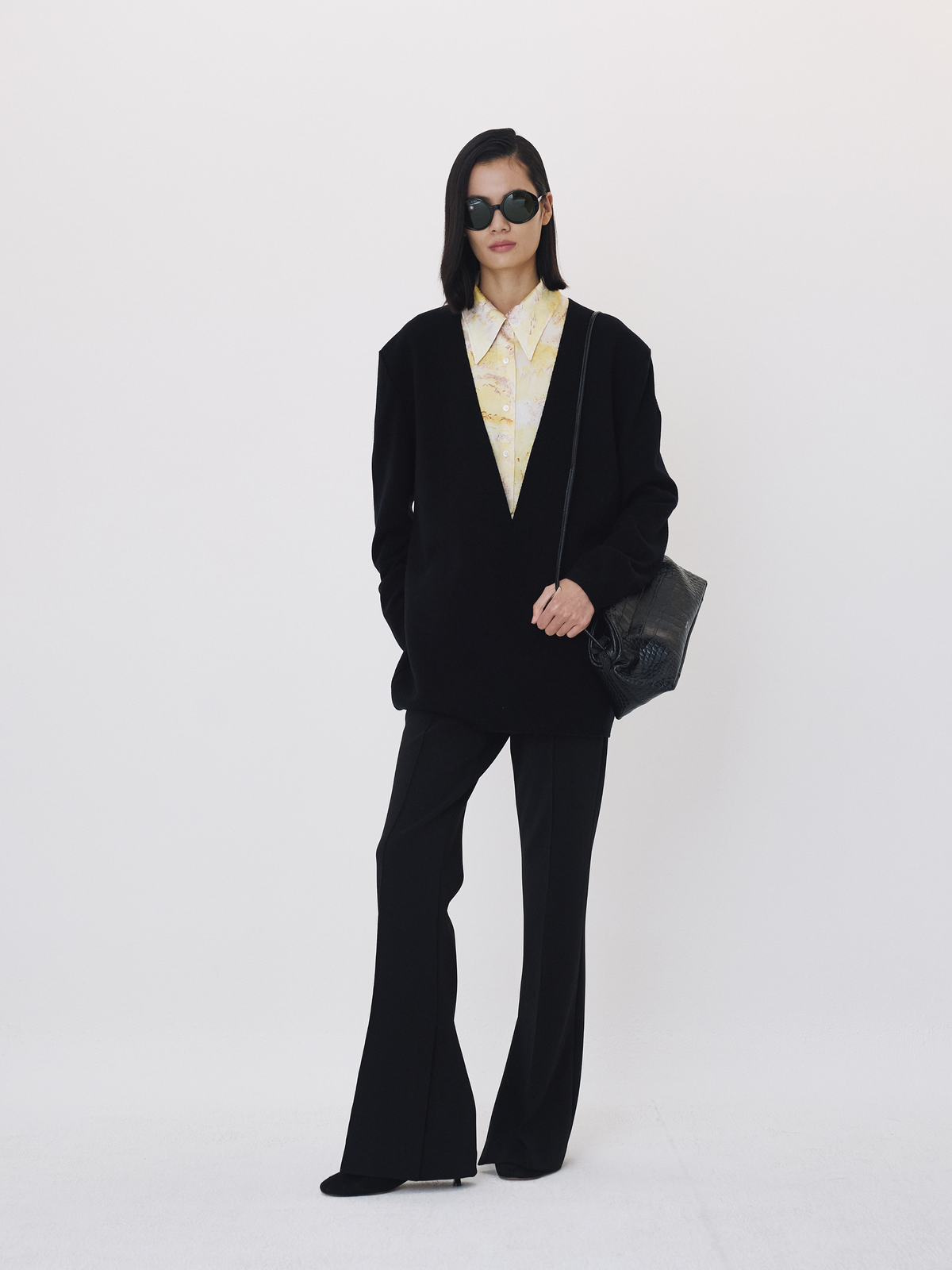 Deep V-Neck Knit Top (Black)