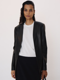 Collarless Leather Jacket (Black)