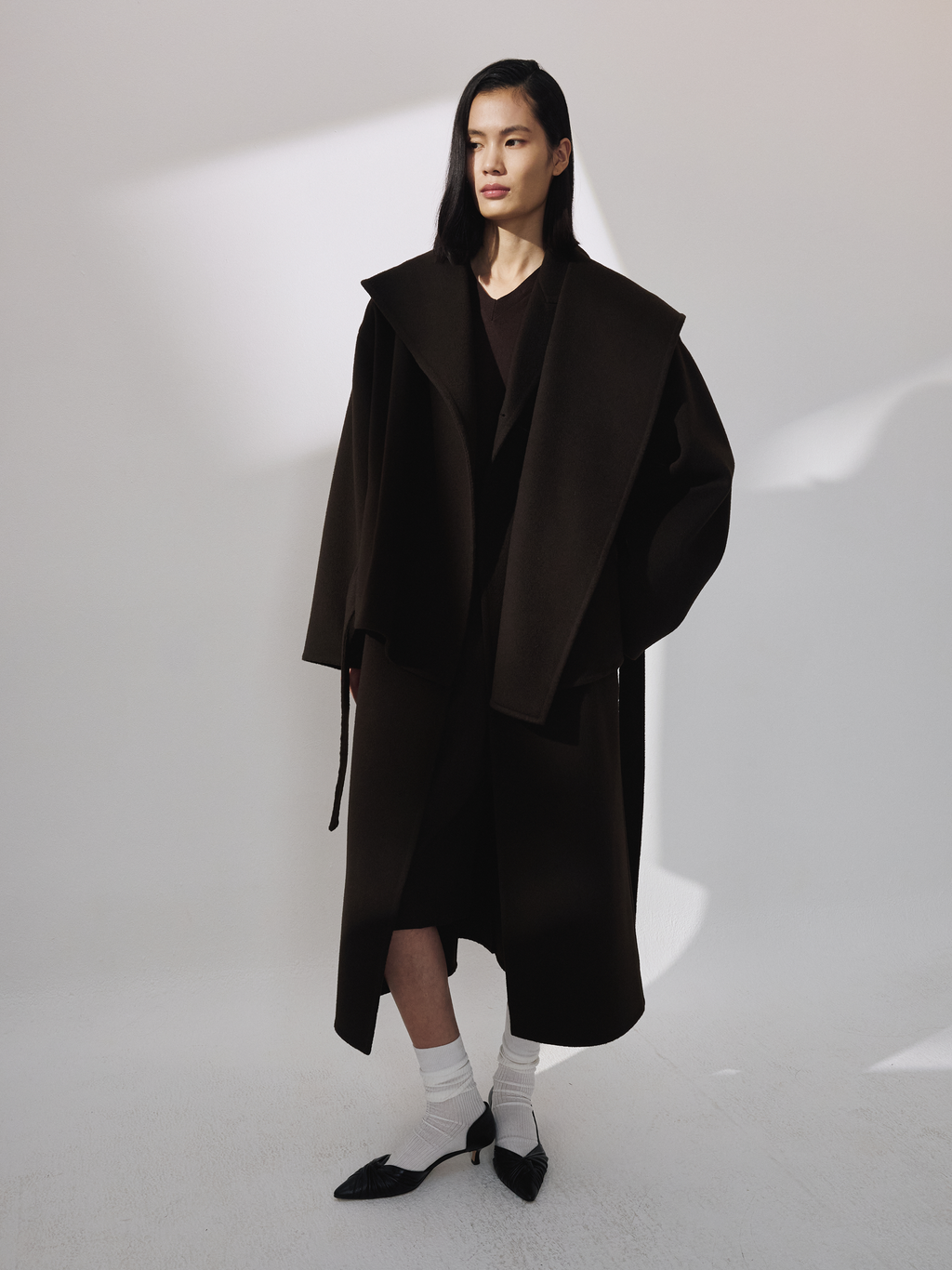 Handmade Hood Belted Coat (Dark Chocolate)