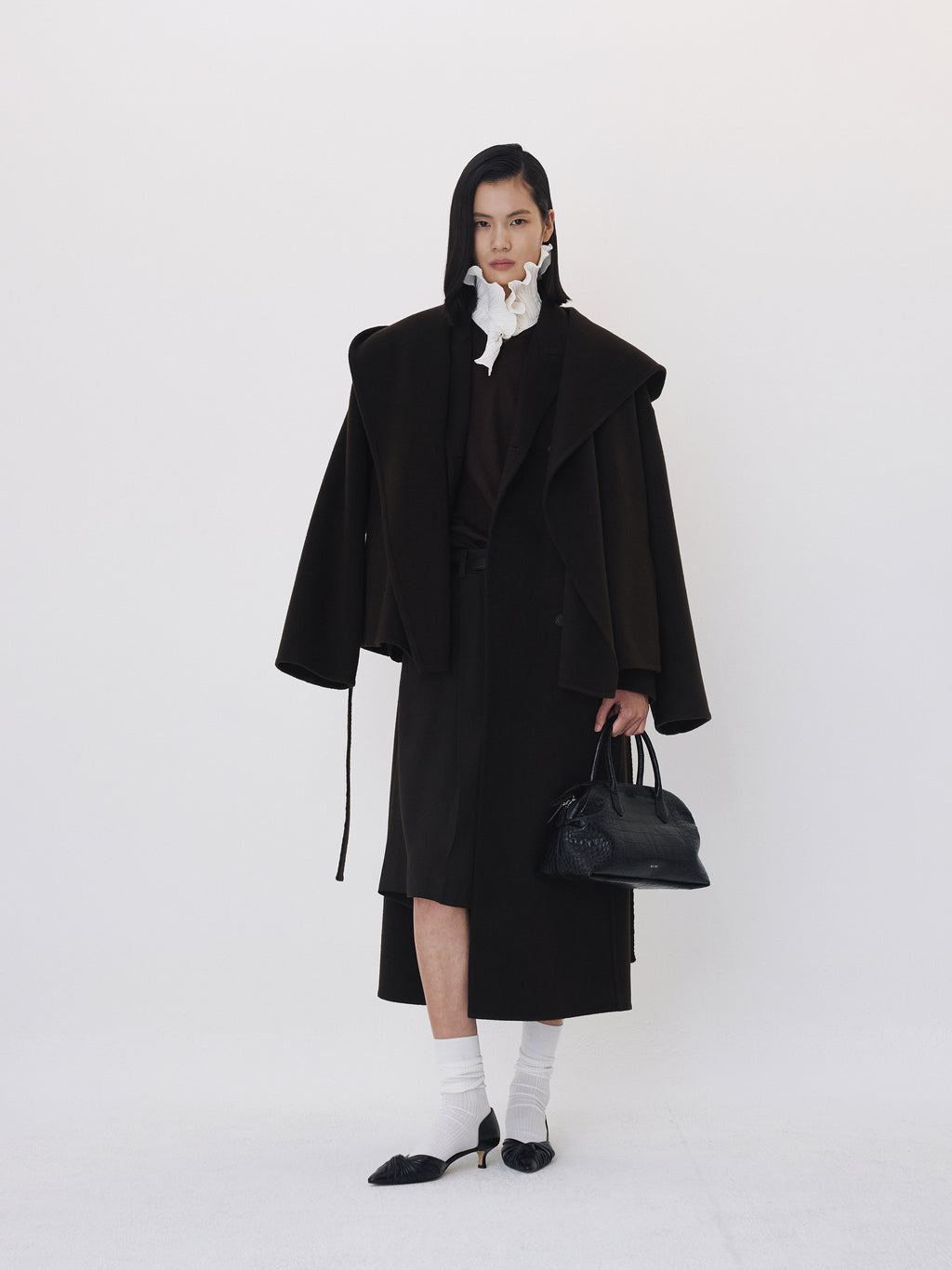 Handmade Hood Belted Coat (Dark Chocolate)
