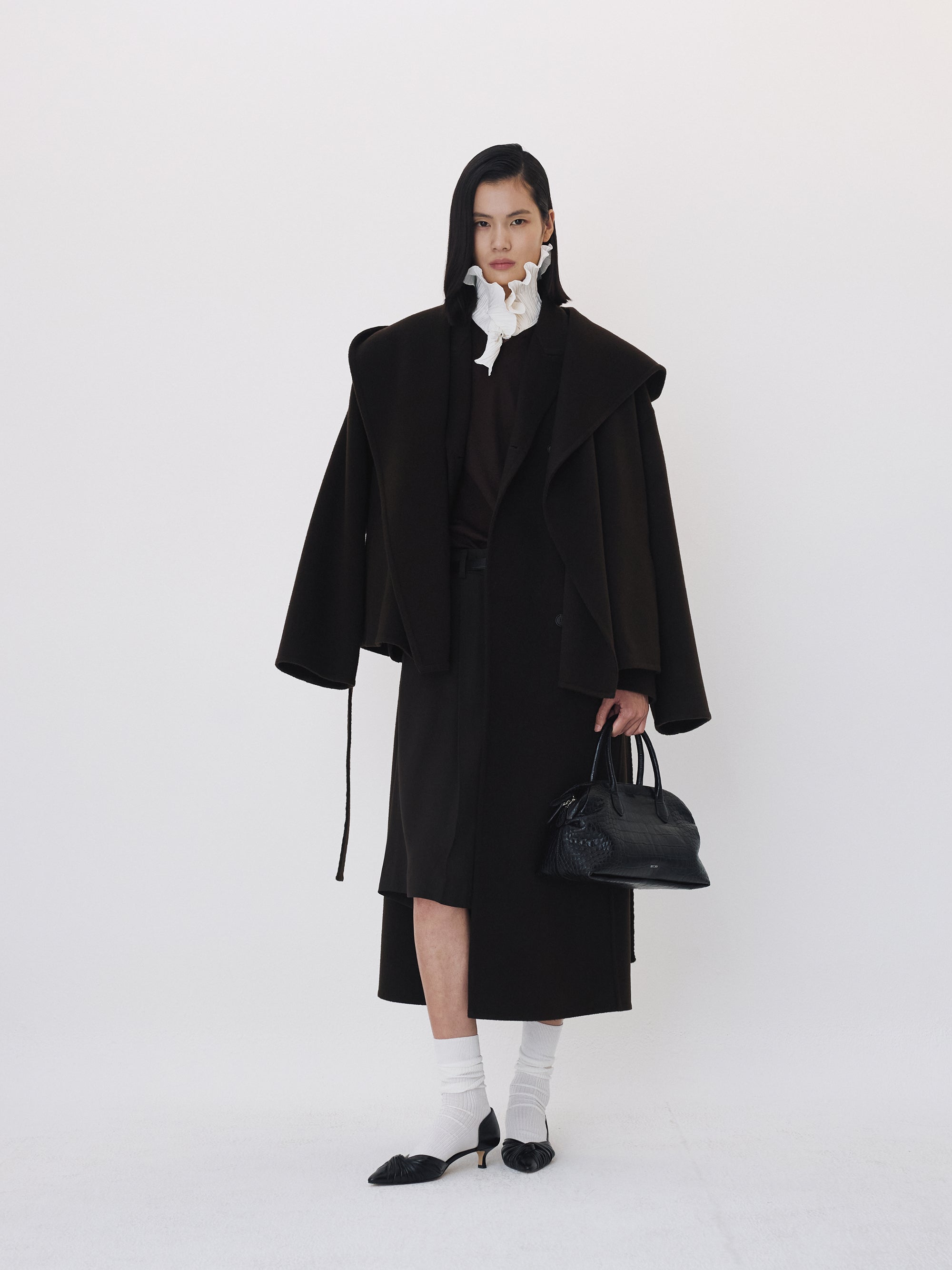 Handmade Hood Belted Coat (Dark Chocolate)