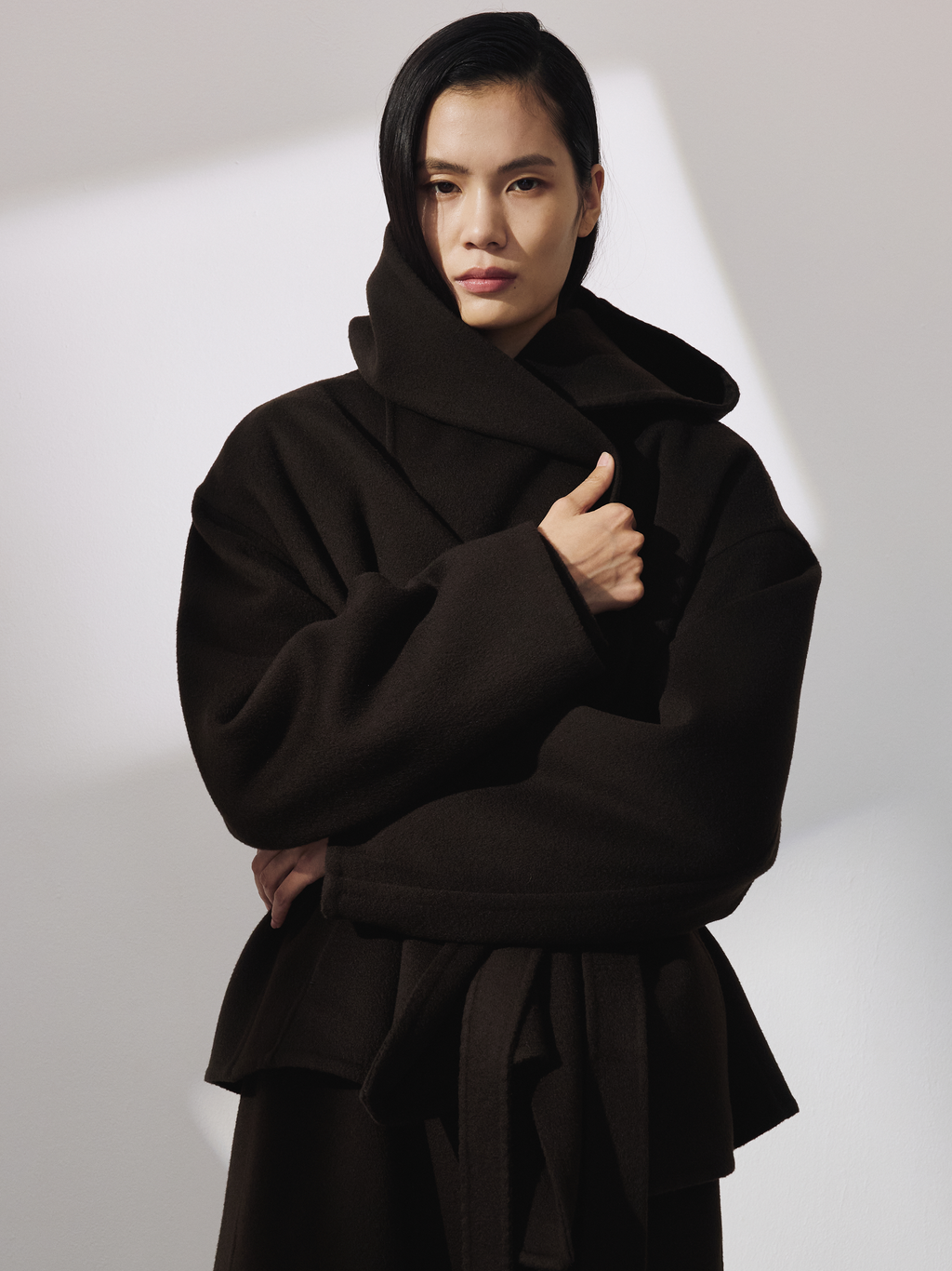 Handmade Hood Belted Coat (Dark Chocolate)