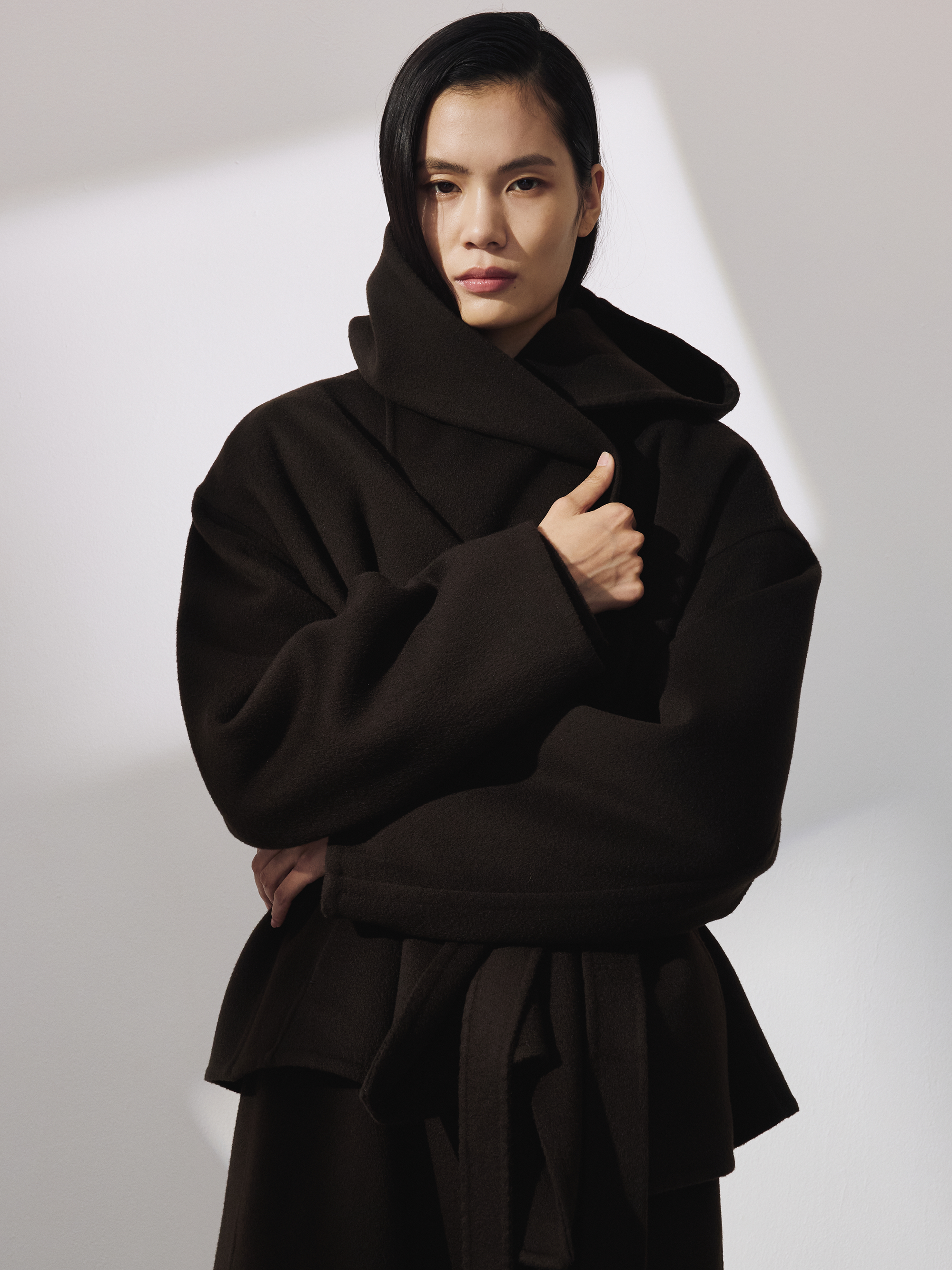 Handmade Hood Belted Coat (Dark Chocolate)