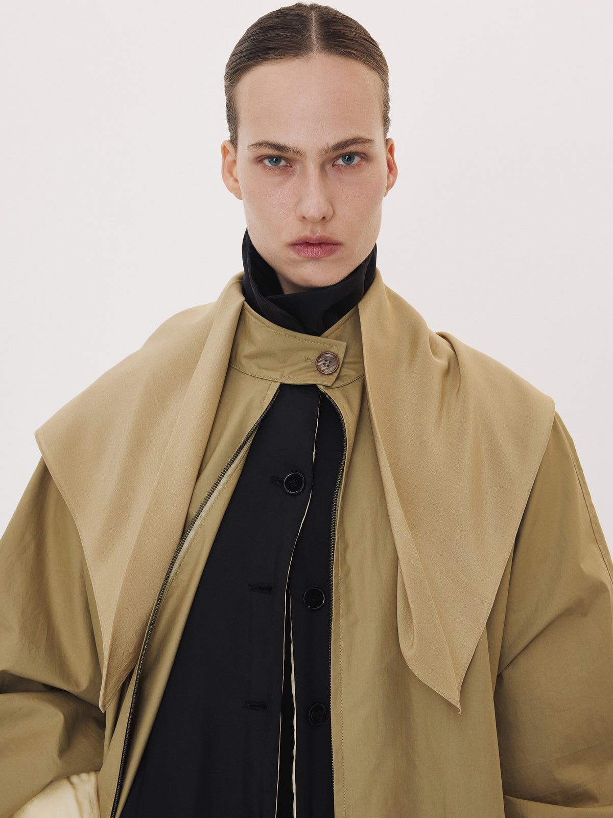 Detachable Scarf Trench Coat (Khaki Beige)