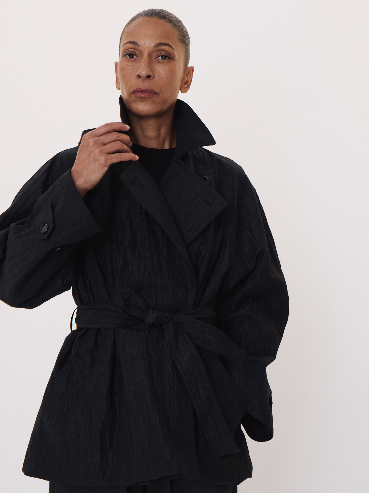 Raglan Sleeve Trench Jacket (Black)