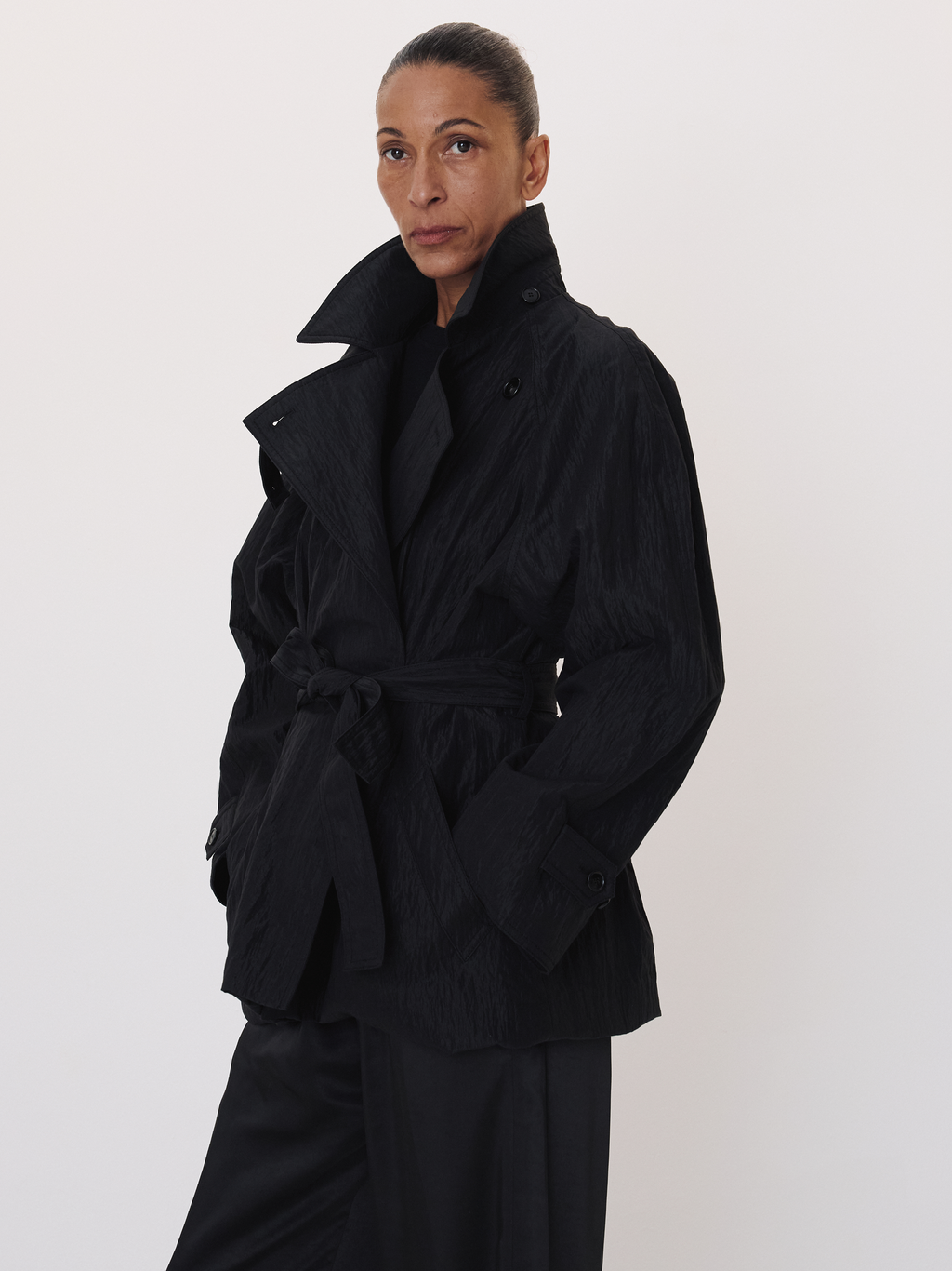 Raglan Sleeve Trench Jacket (Black)