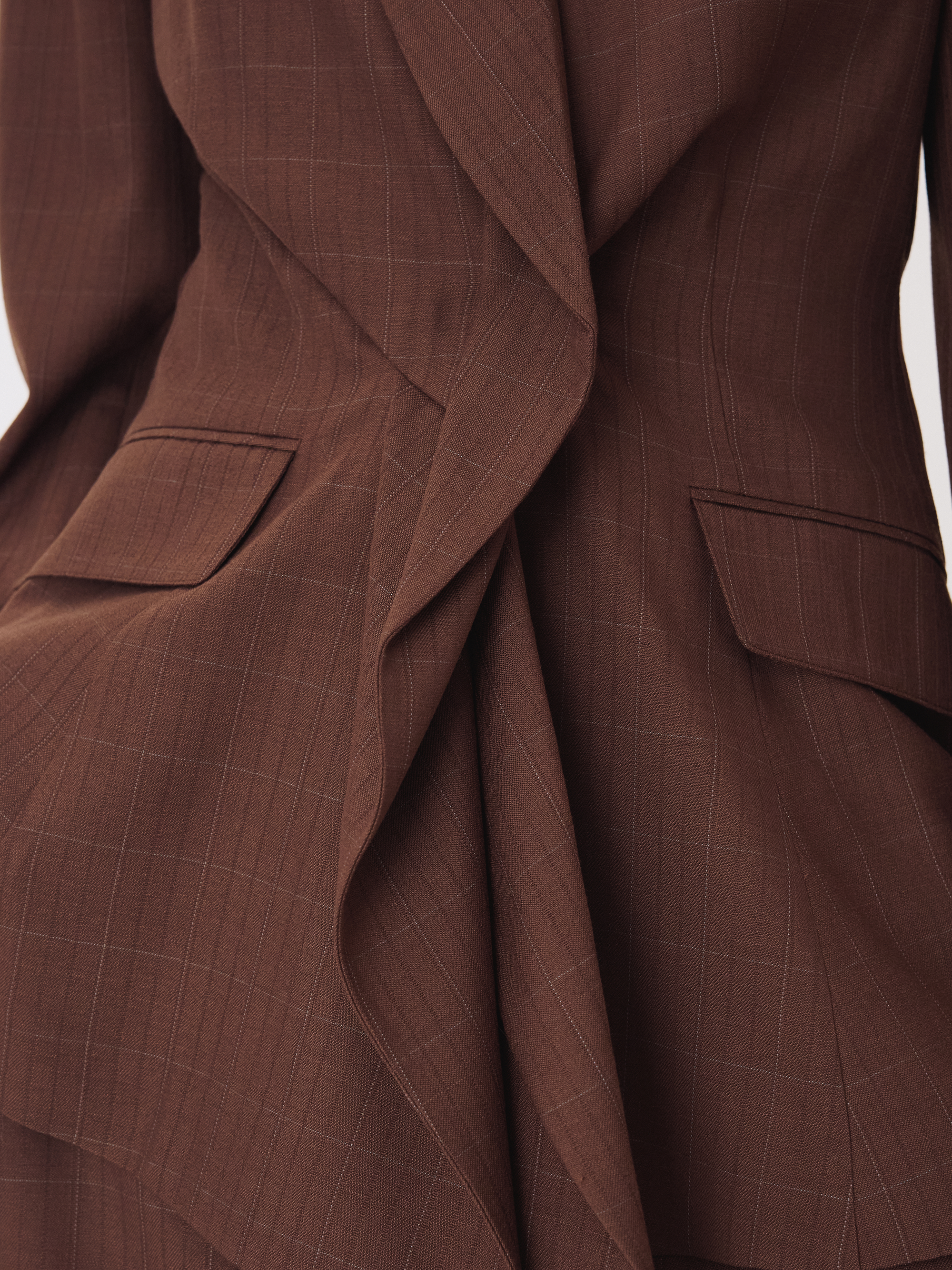 Draped Detail Check Jacket (Vintage Brown)