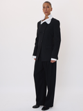 Curved Neck Fluid Long Jacket (Black)