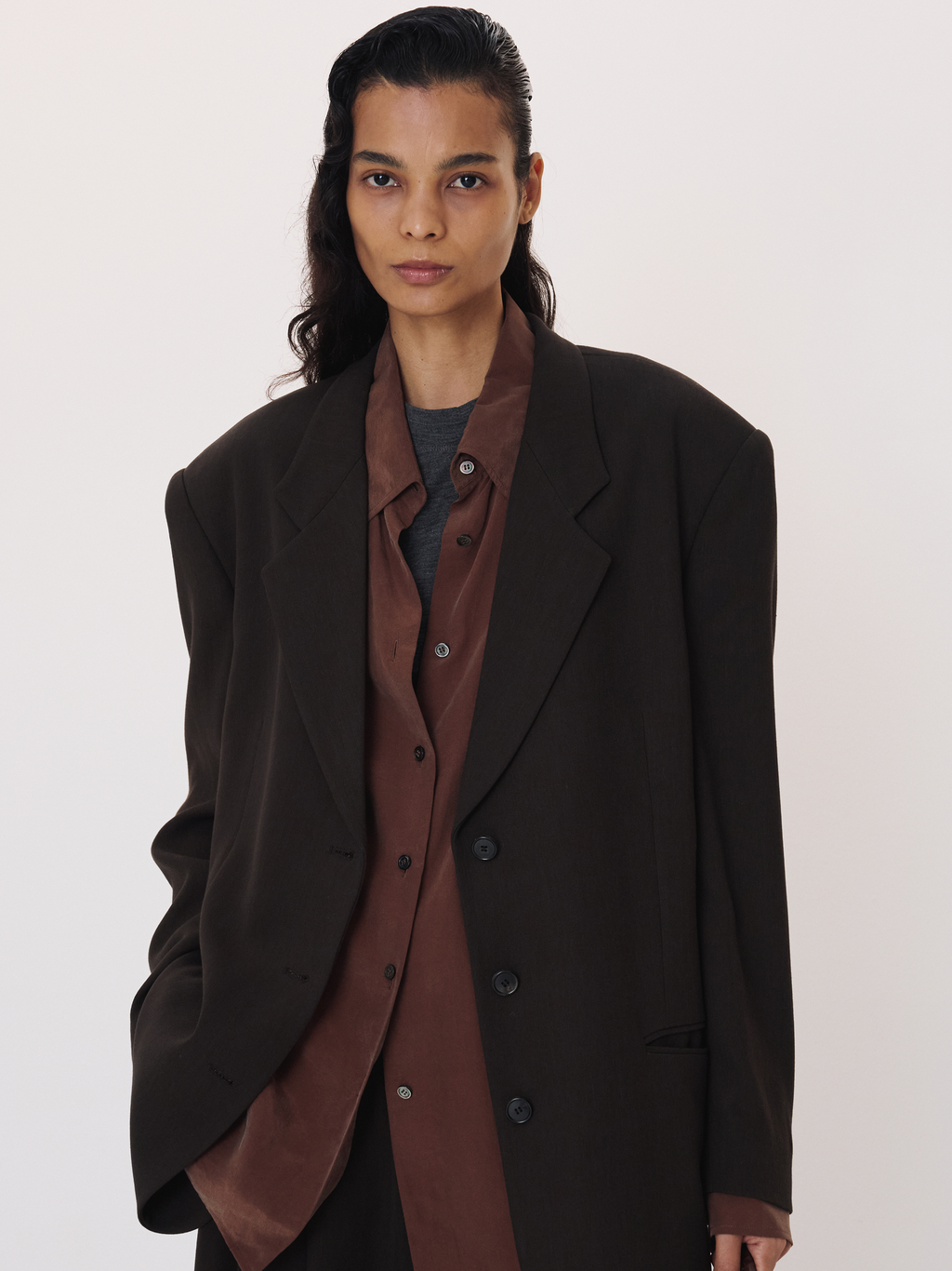 Oversized Single Suit Jacket (Khaki Brown)