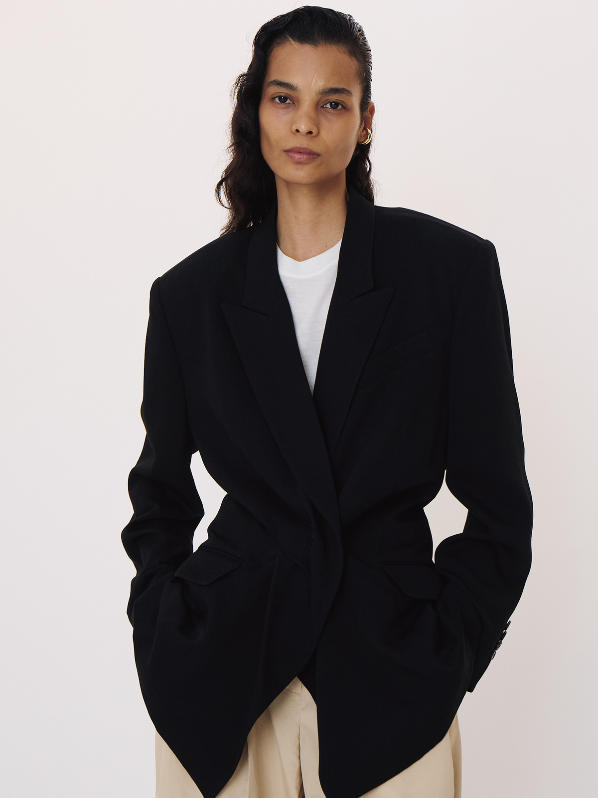Draped Detail Tailored Jacket (Black)
