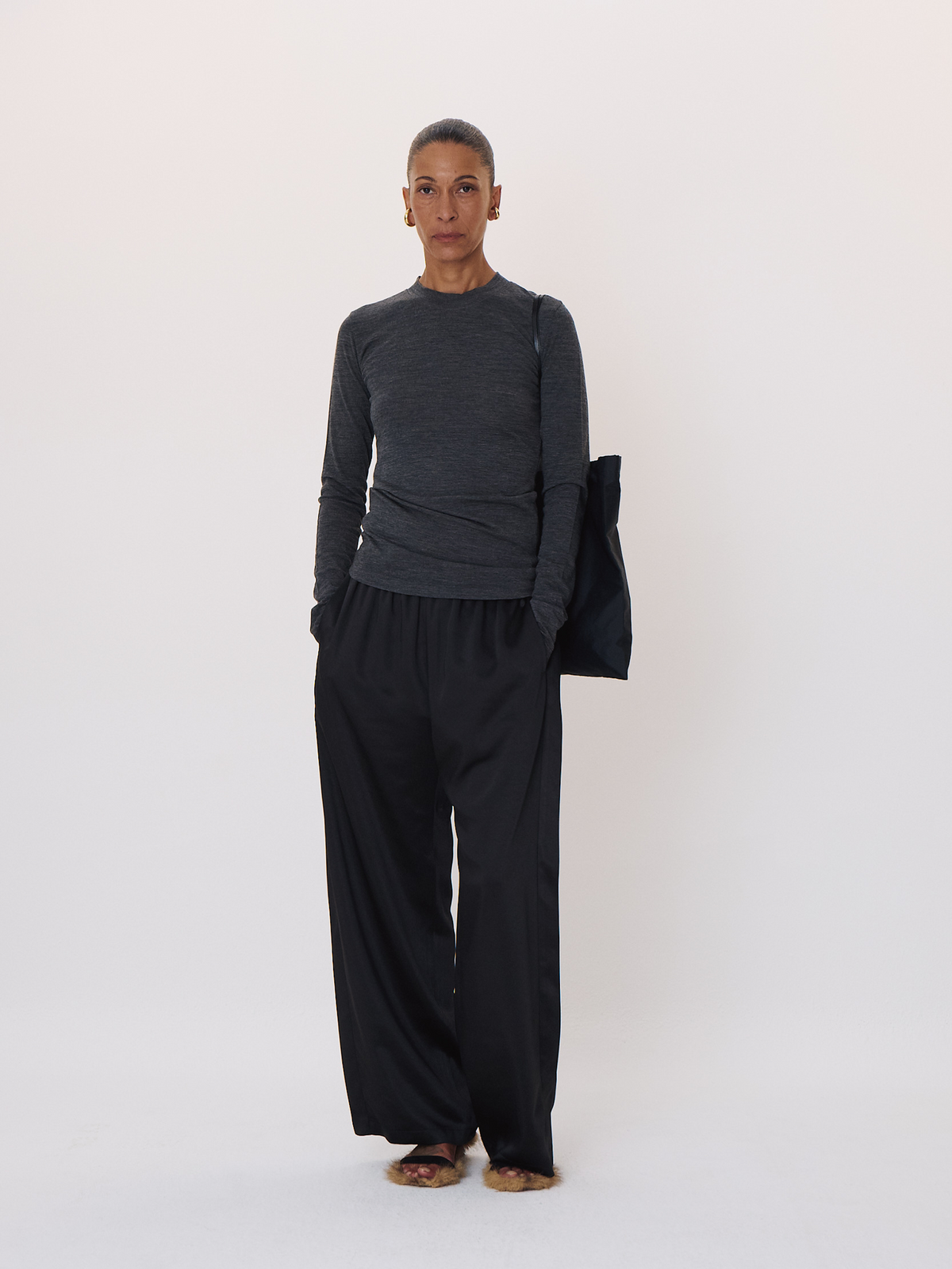 Fluid Satin Wide Pants (Black)