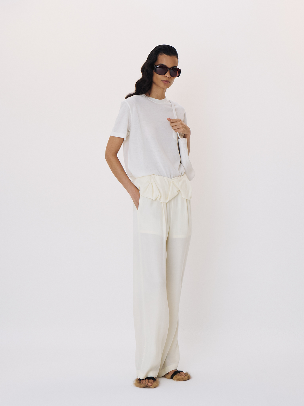 Draped Detail Sheer Pants (Cream)