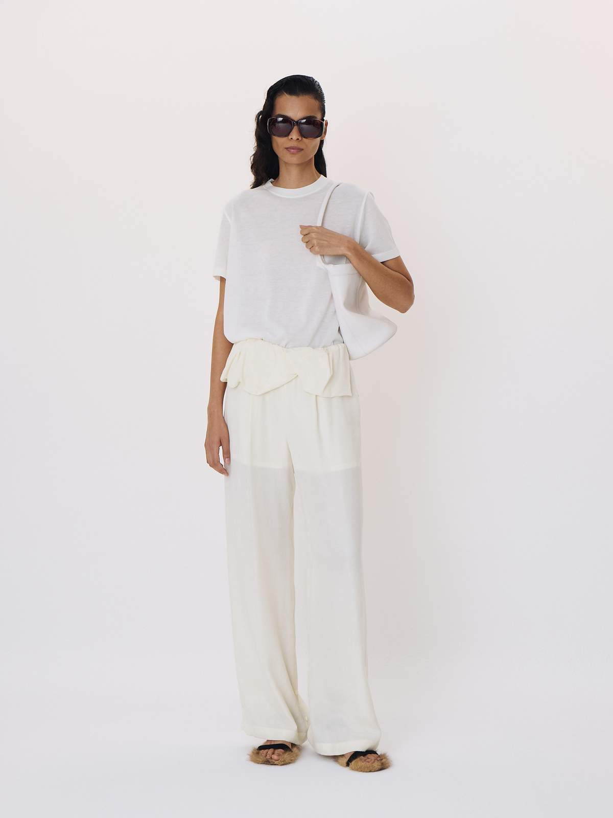 Draped Detail Sheer Pants (Cream)