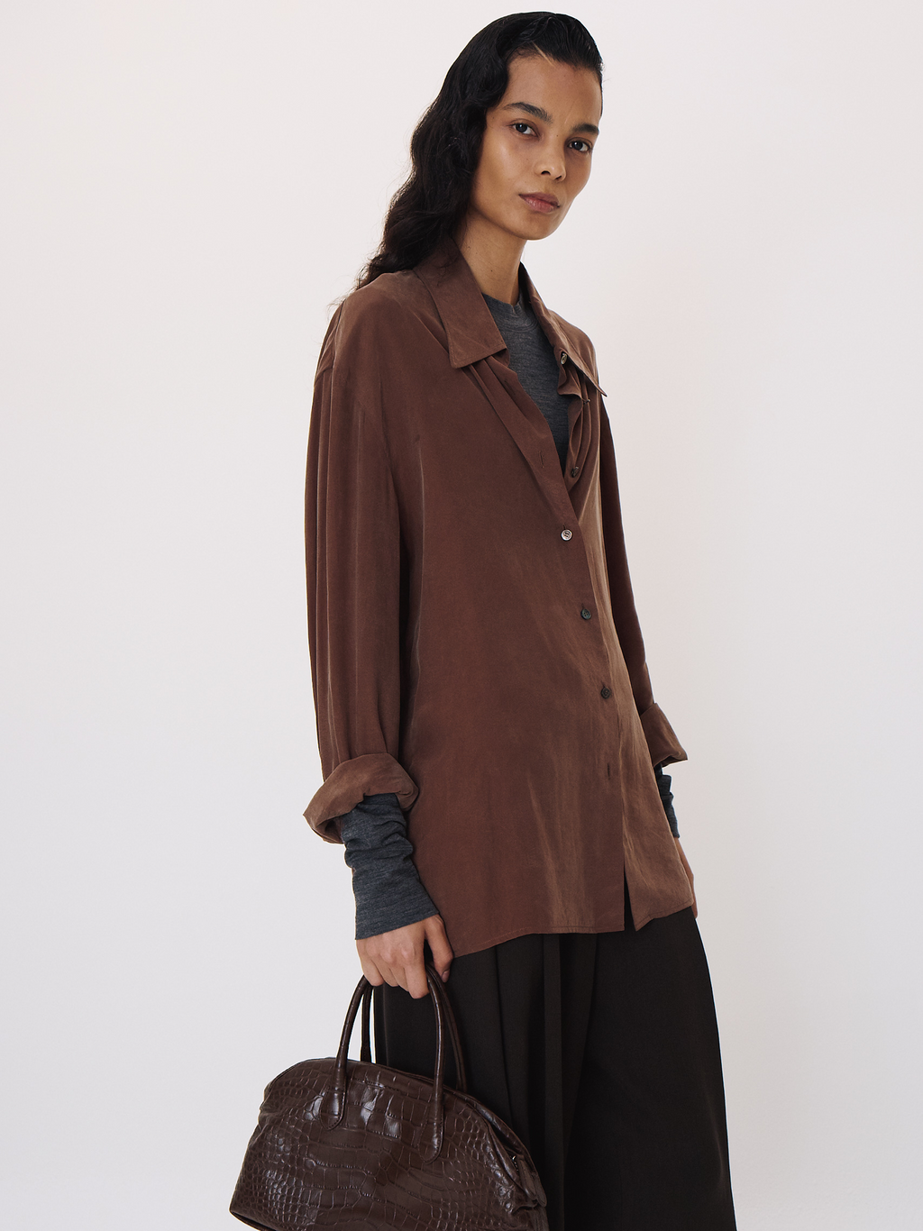 Point Collar Fluid Shirt (Marron)