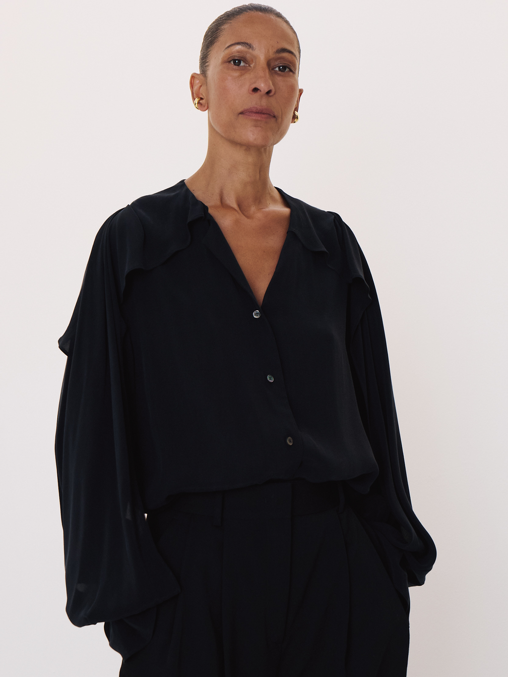 Ruffled Wing Blouse (Black)