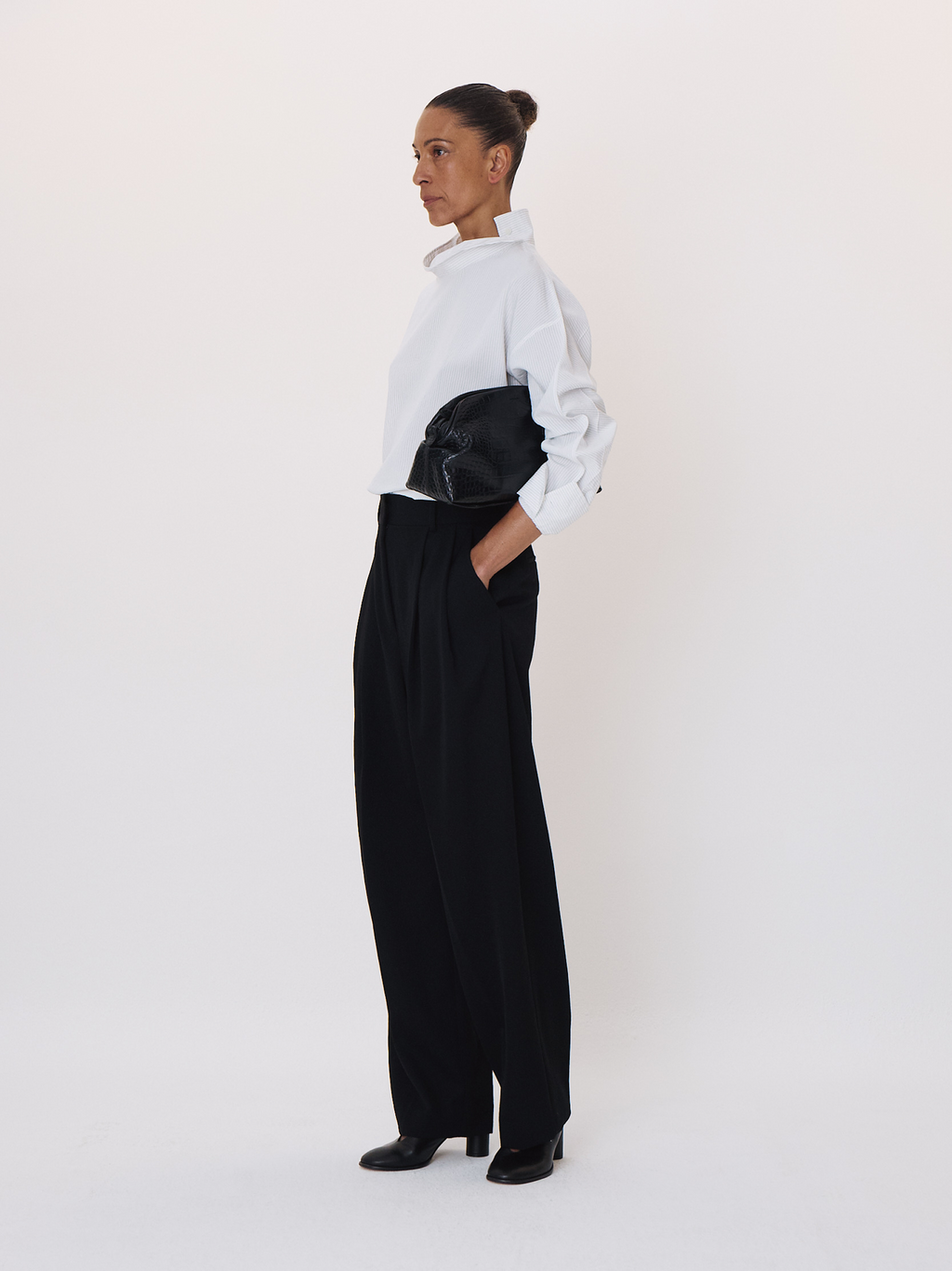 High Neck Striped Top (White)