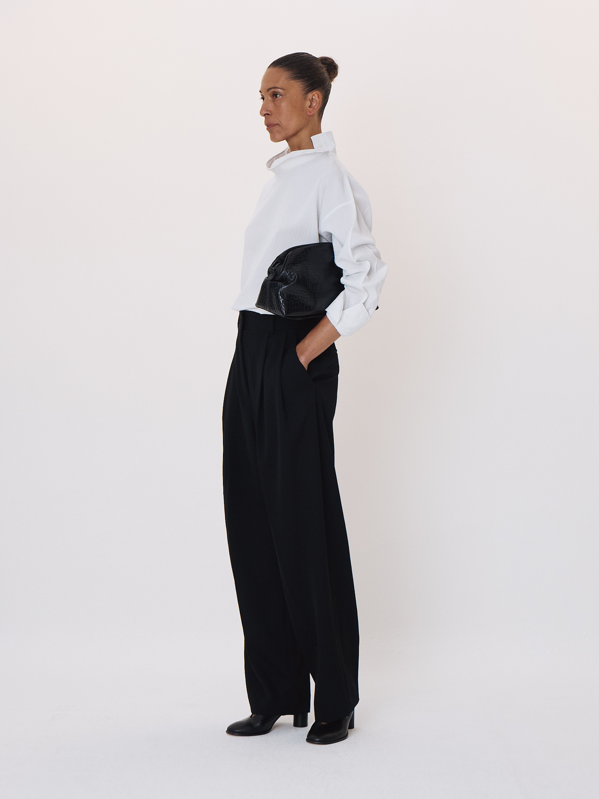 High Neck Striped Top (White)