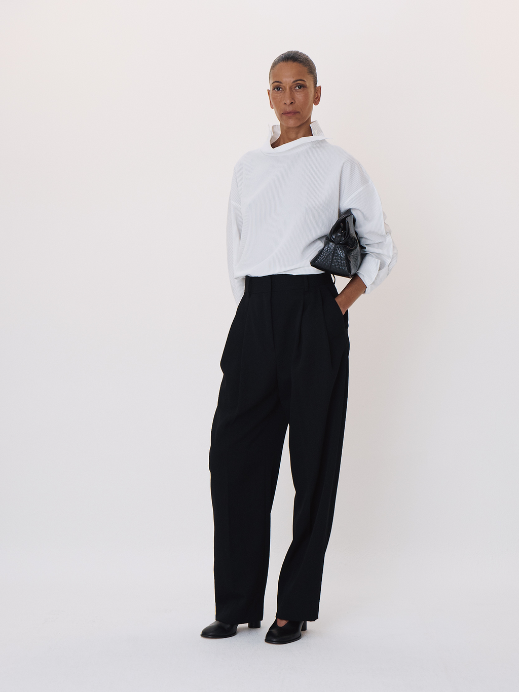 High Neck Striped Top (White)
