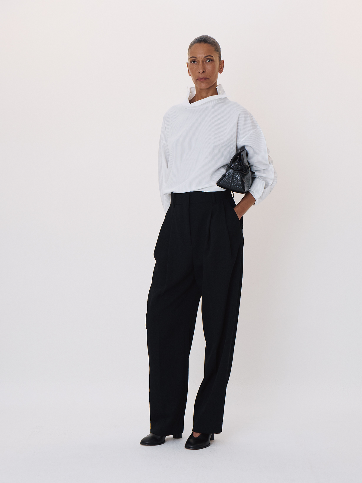High Neck Striped Top (White)