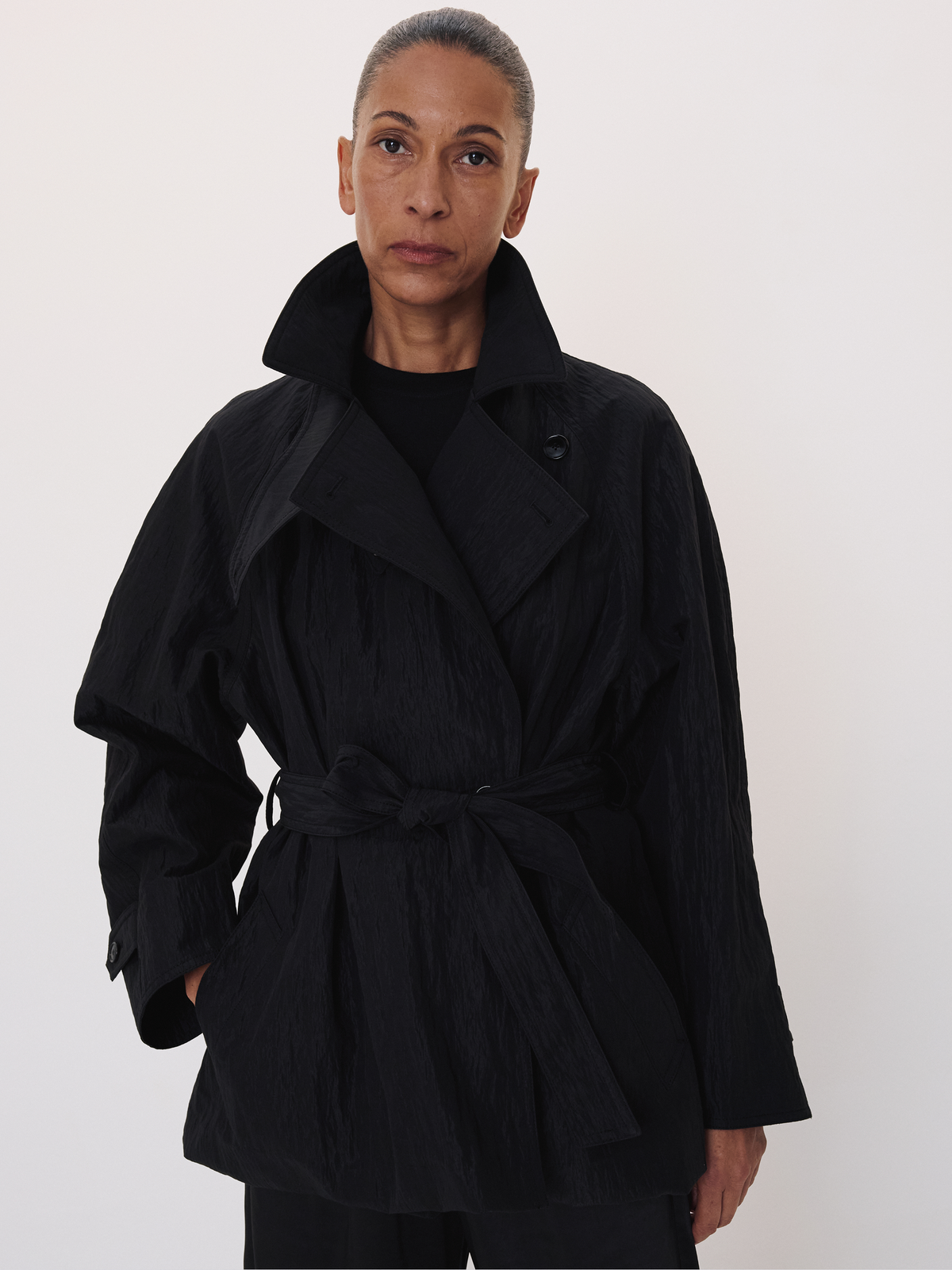 Raglan Sleeve Trench Jacket (Black)