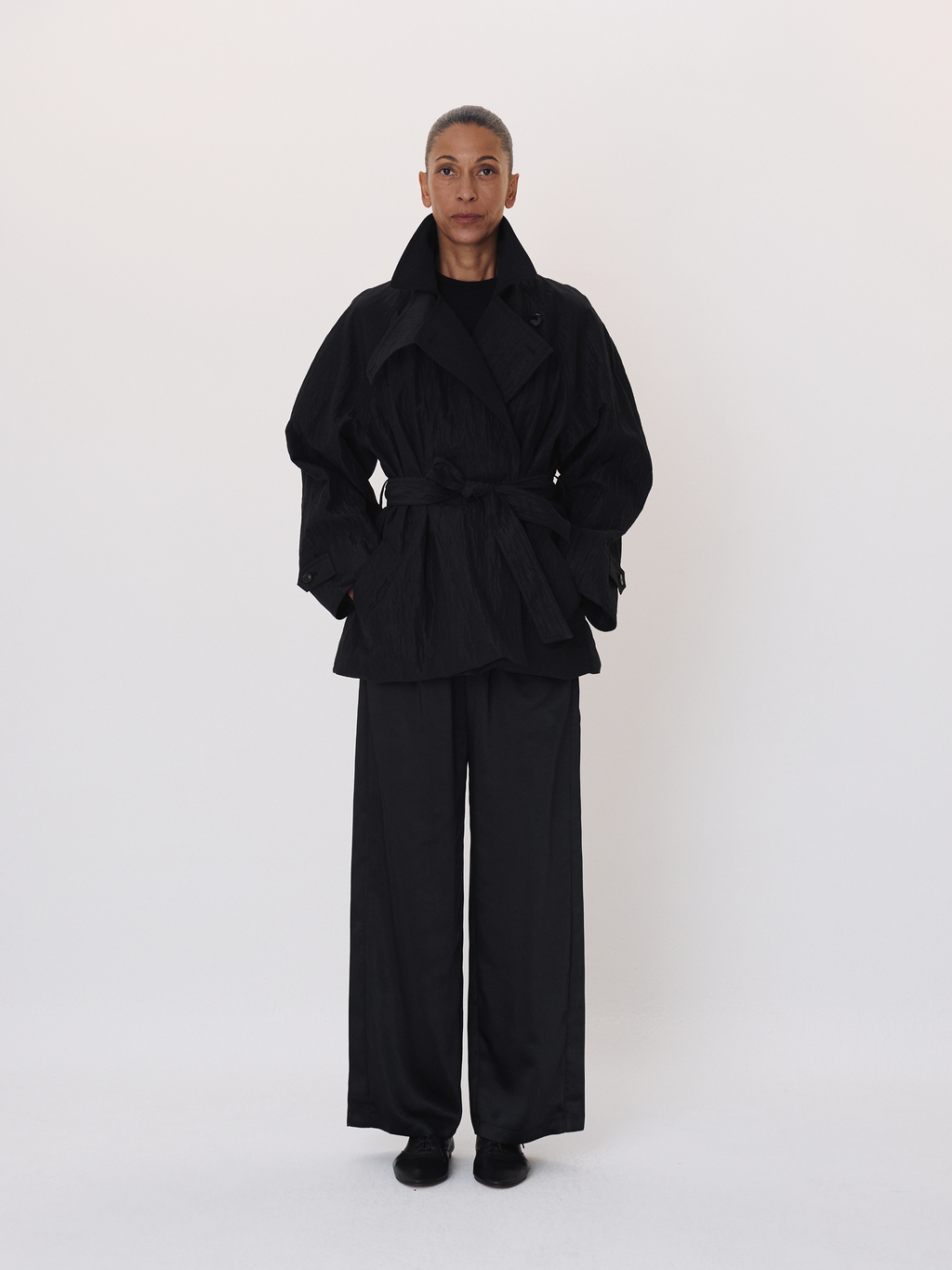 Raglan Sleeve Trench Jacket (Black)