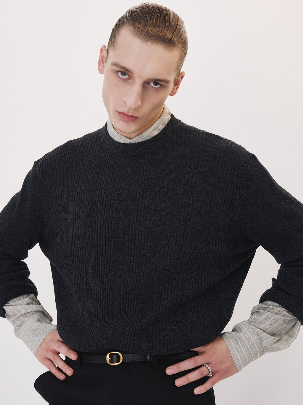 Ribbed Knit Top (Charcoal Grey)