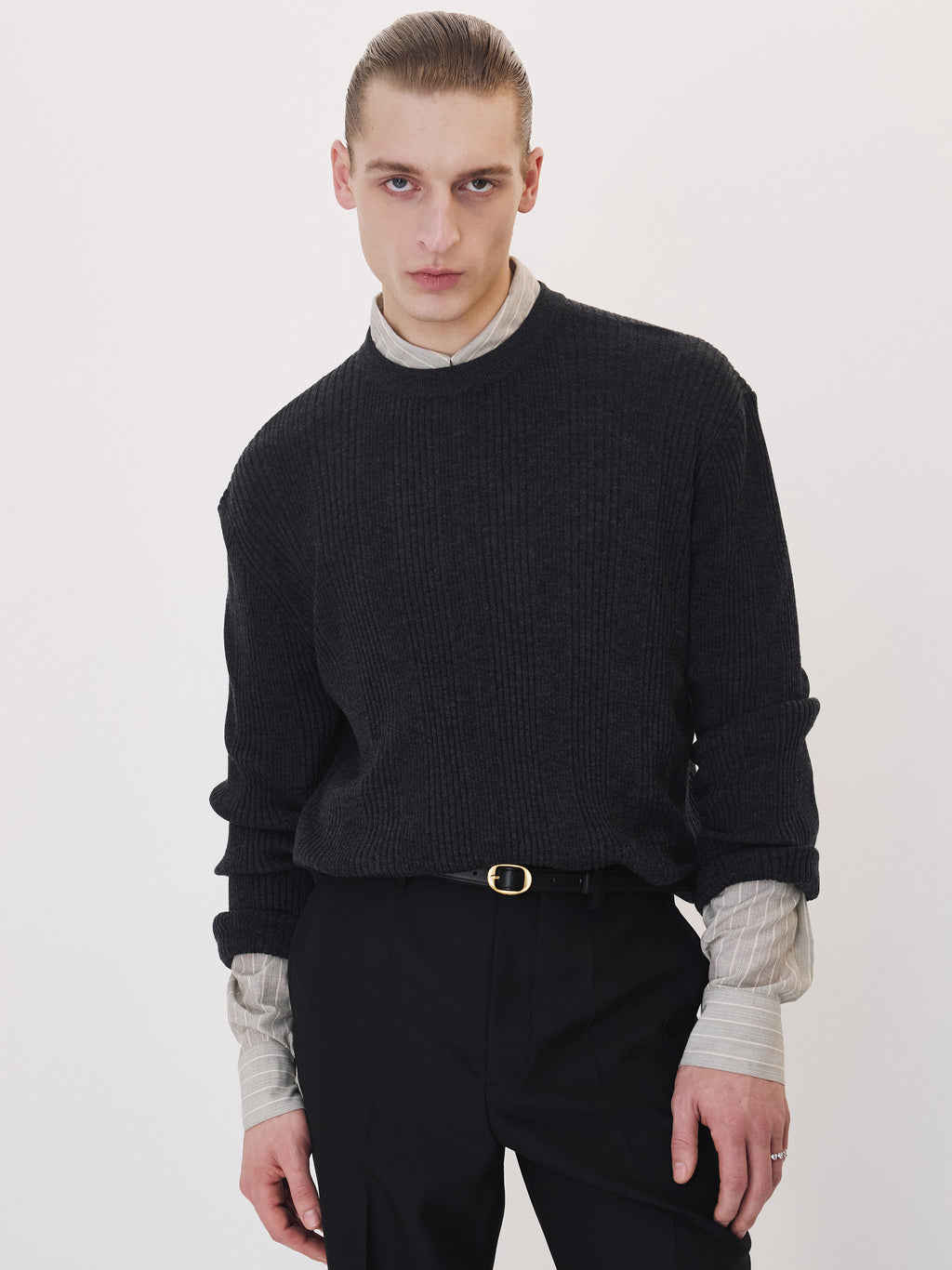 Ribbed Knit Top (Charcoal Grey)
