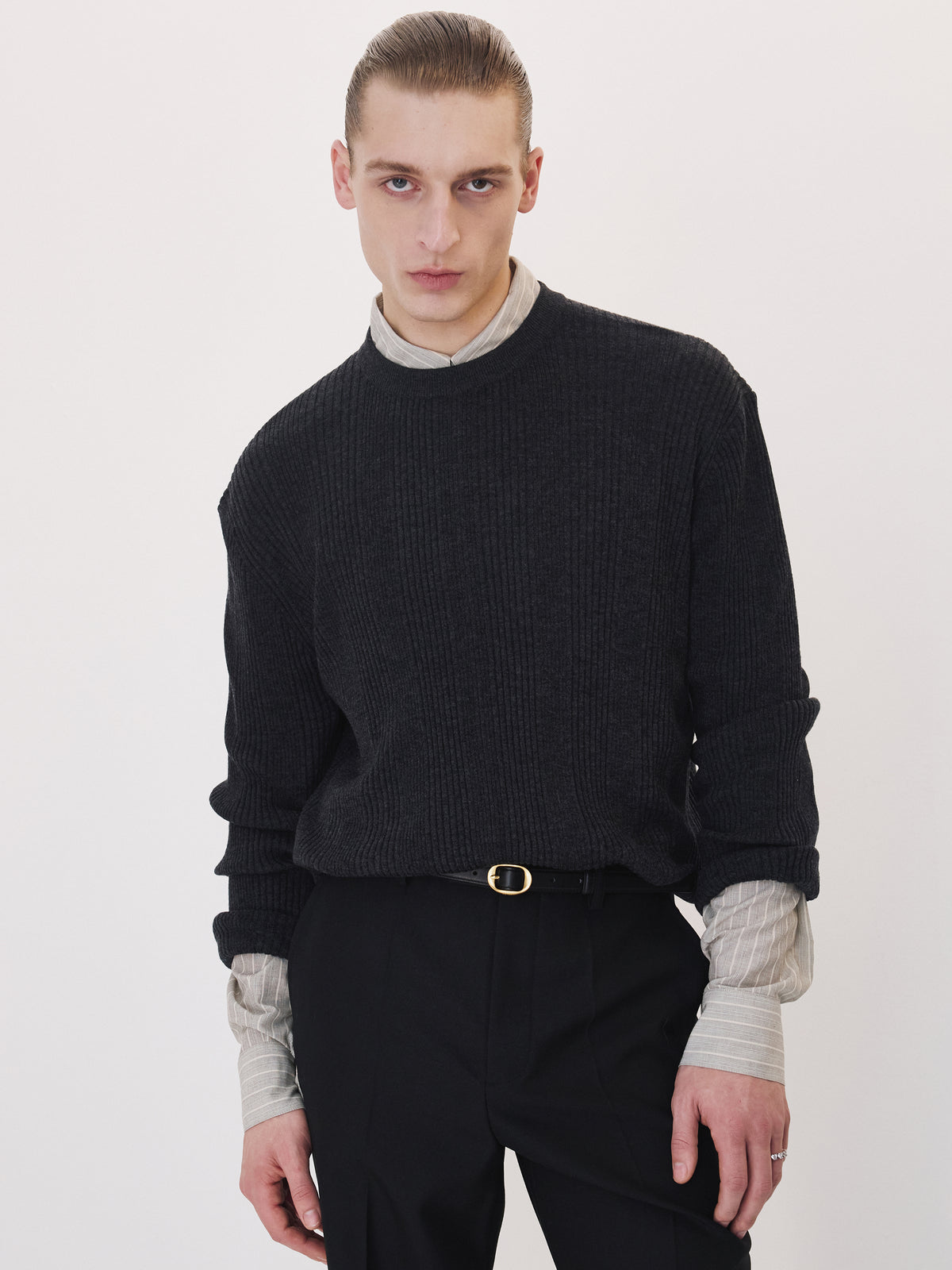 Ribbed Knit Top (Charcoal Grey)