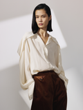 Ruffled Wing Blouse (Pale Beige)
