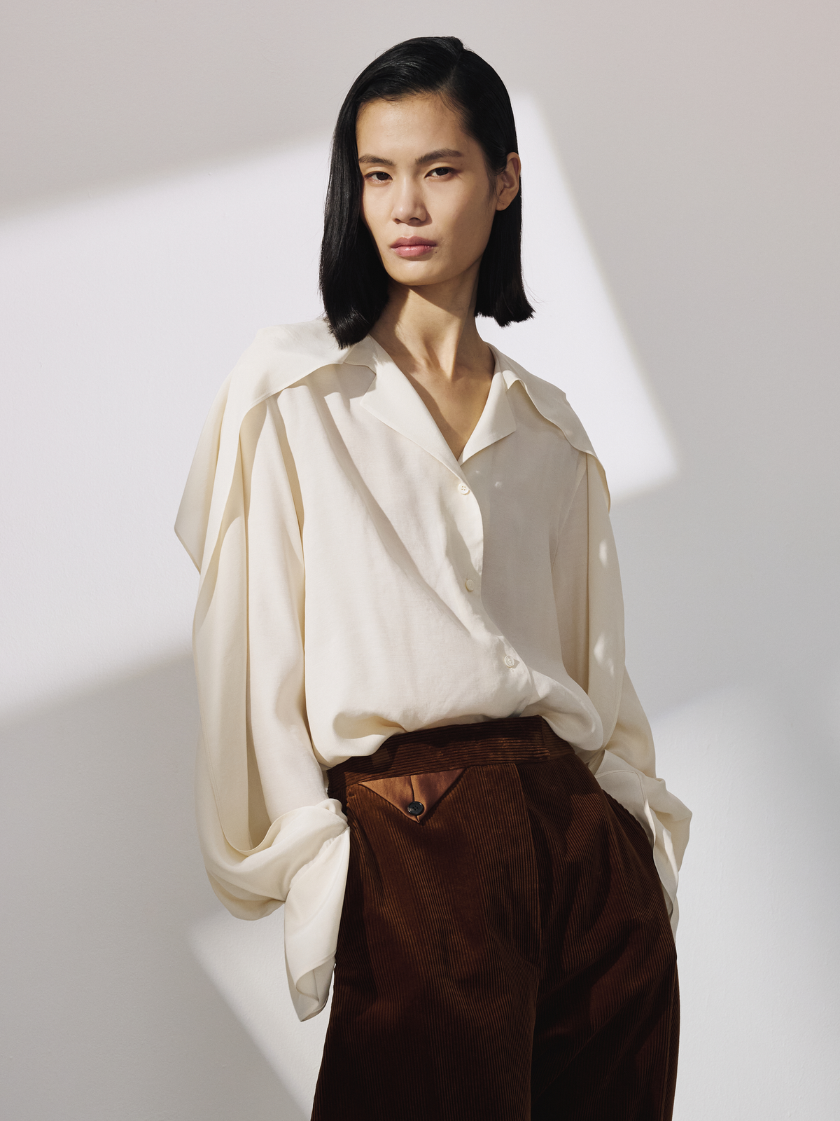 Ruffled Wing Blouse (Pale Beige)