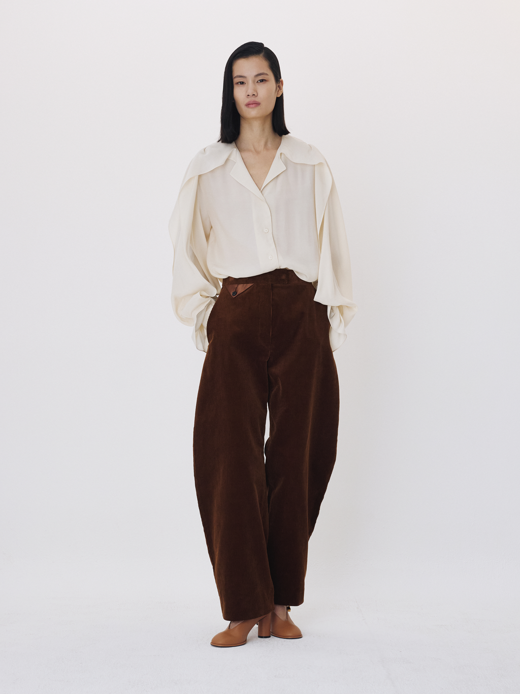 Ruffled Wing Blouse (Pale Beige)