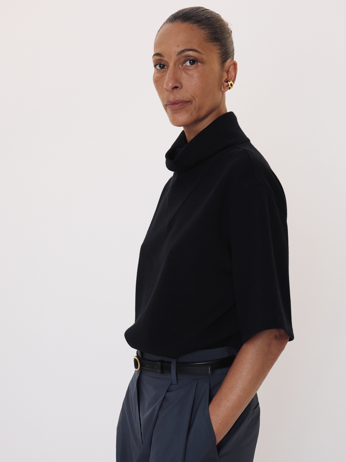 Scarf Neck Wool Jersey Top (Black)
