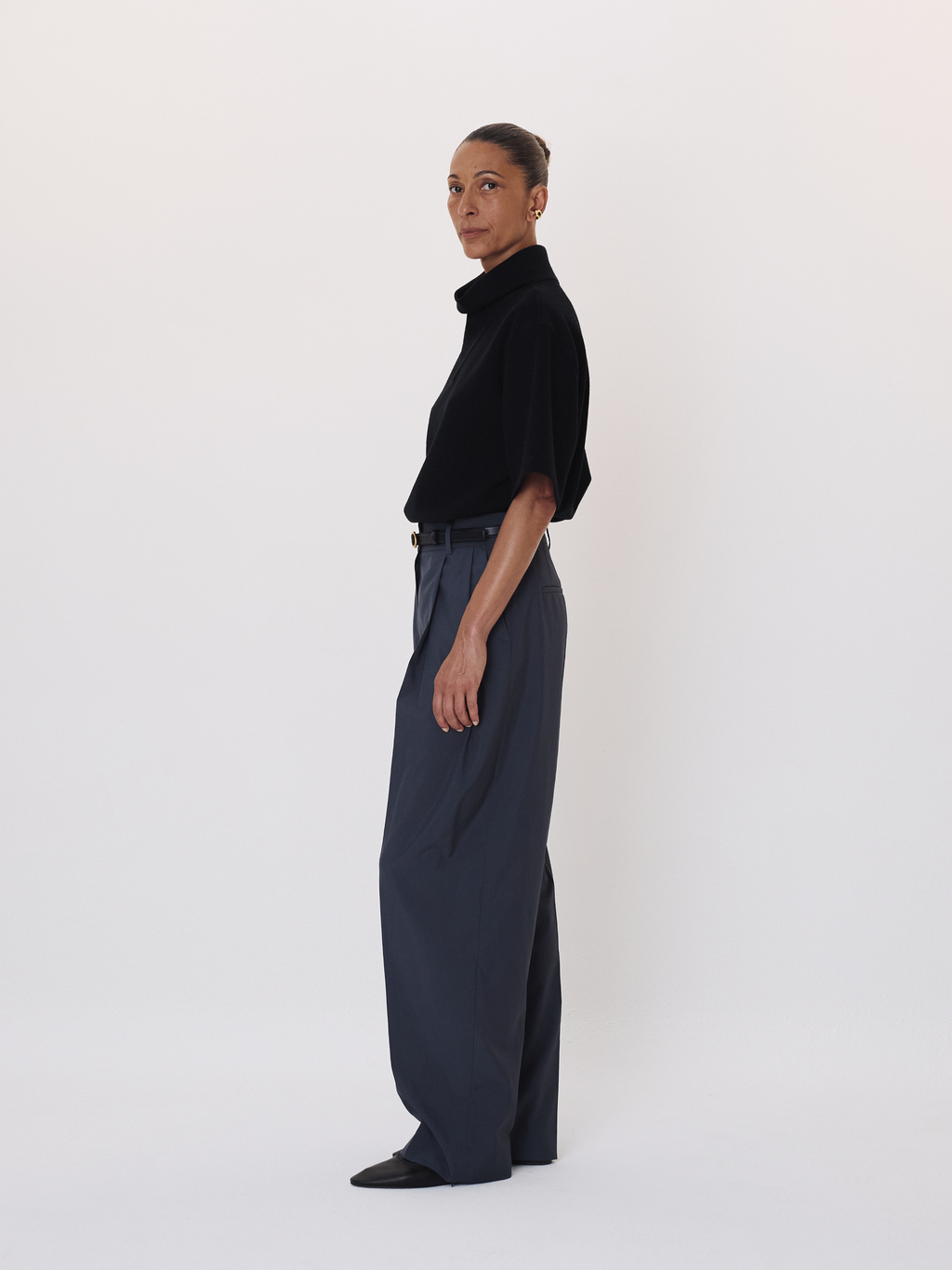 Scarf Neck Wool Jersey Top (Black)