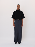 Scarf Neck Wool Jersey Top (Black)