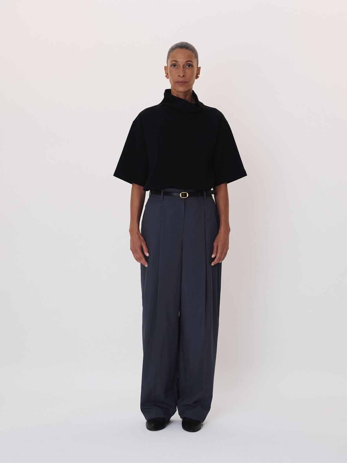 Scarf Neck Wool Jersey Top (Black)