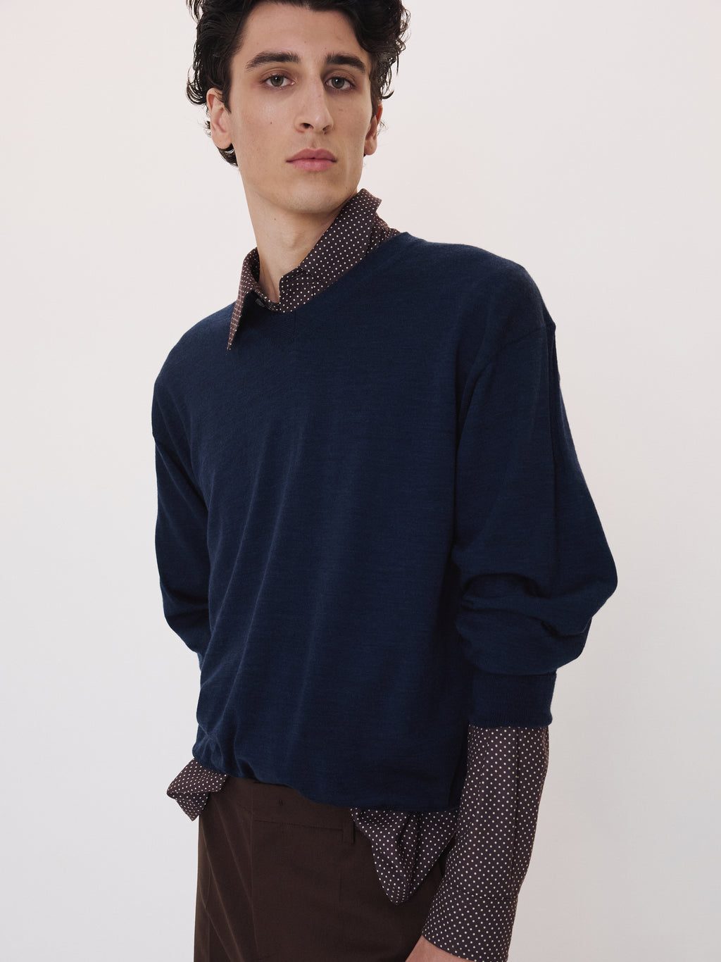 Shirt Cuffs Detail Knit Top (Indigo Navy)