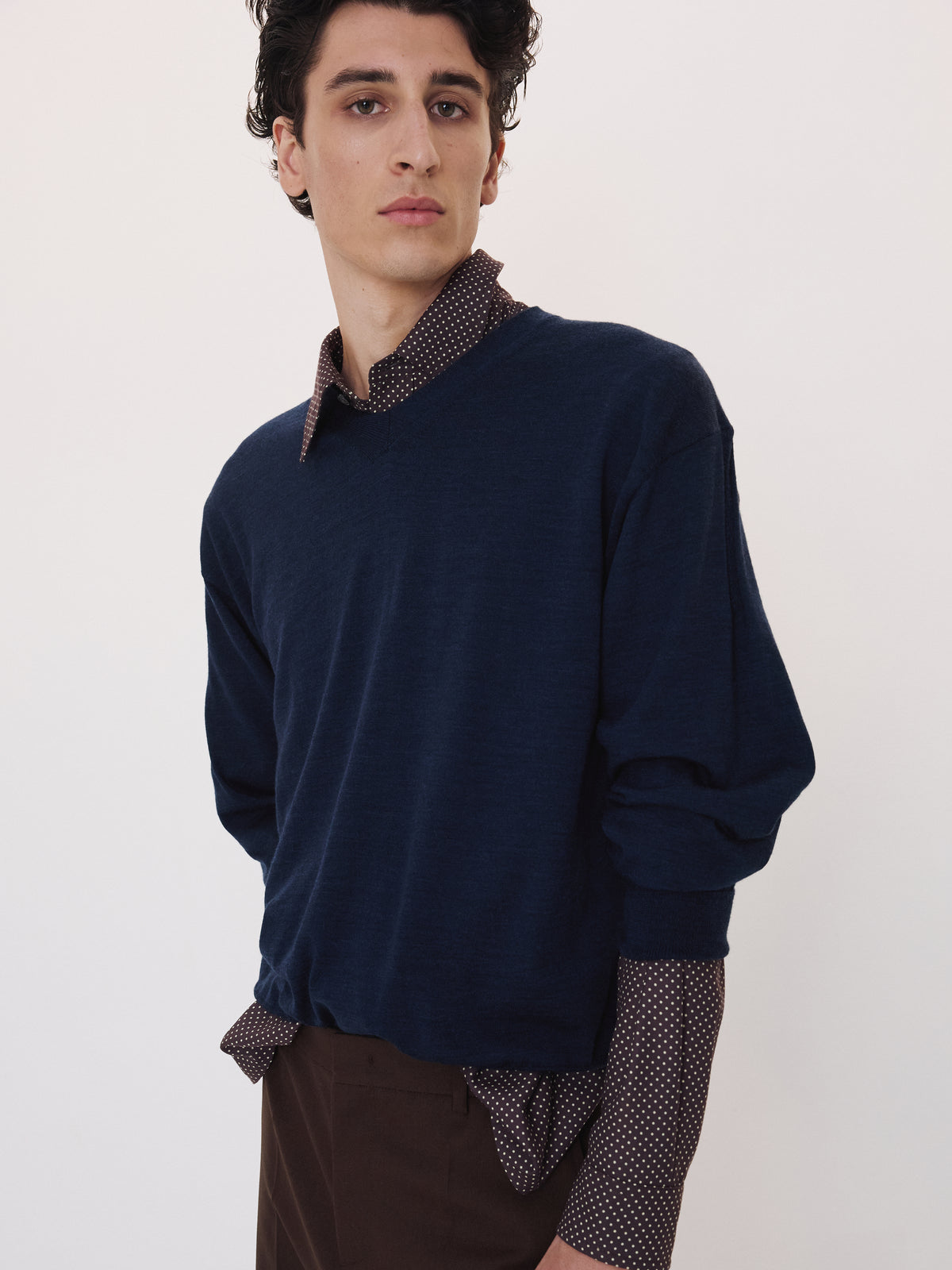 Shirt Cuffs Detail Knit Top (Indigo Navy)