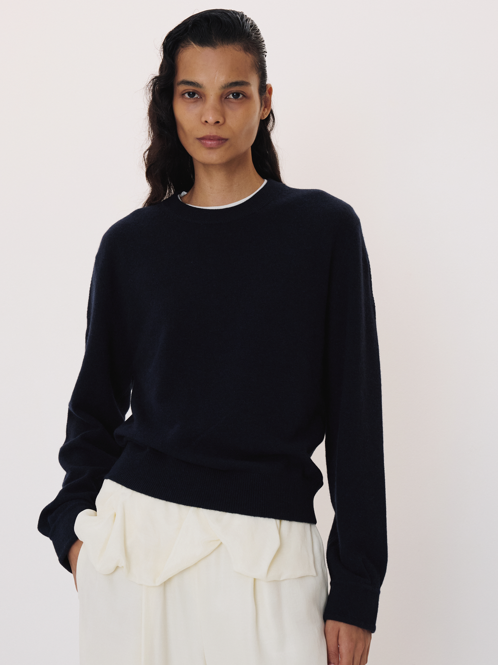 Shirt Cuffs Detail Knit Top (Indigo Navy)