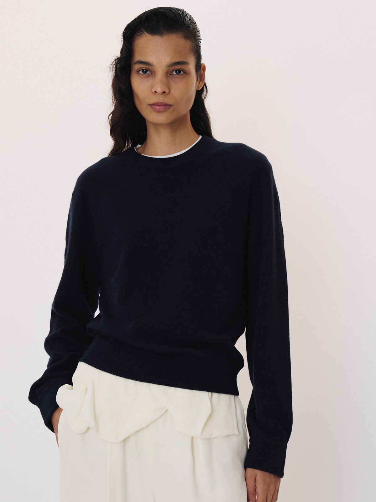 Shirt Cuffs Detail Knit Top (Indigo Navy)