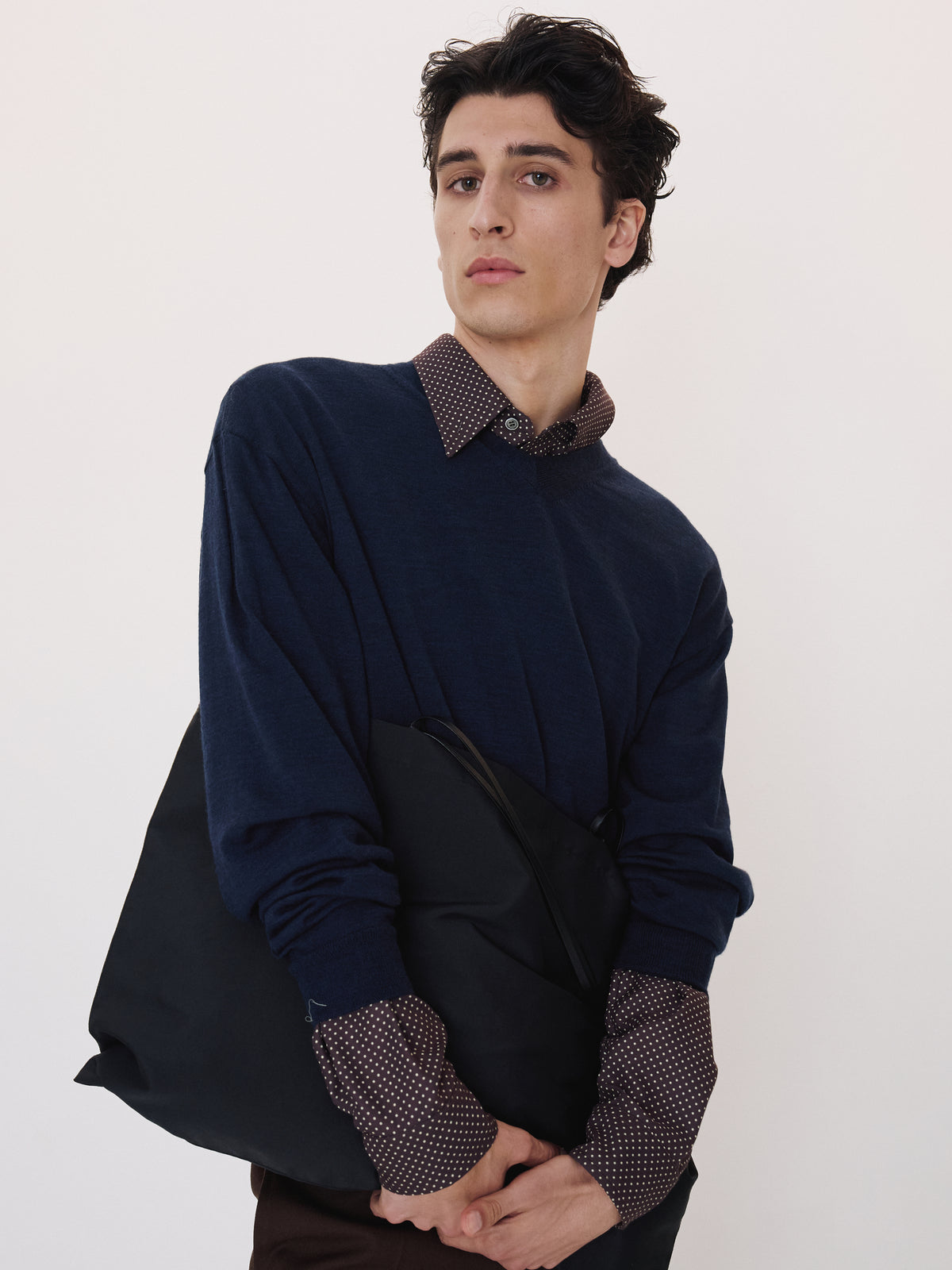 Shirt Cuffs Detail Knit Top (Indigo Navy)
