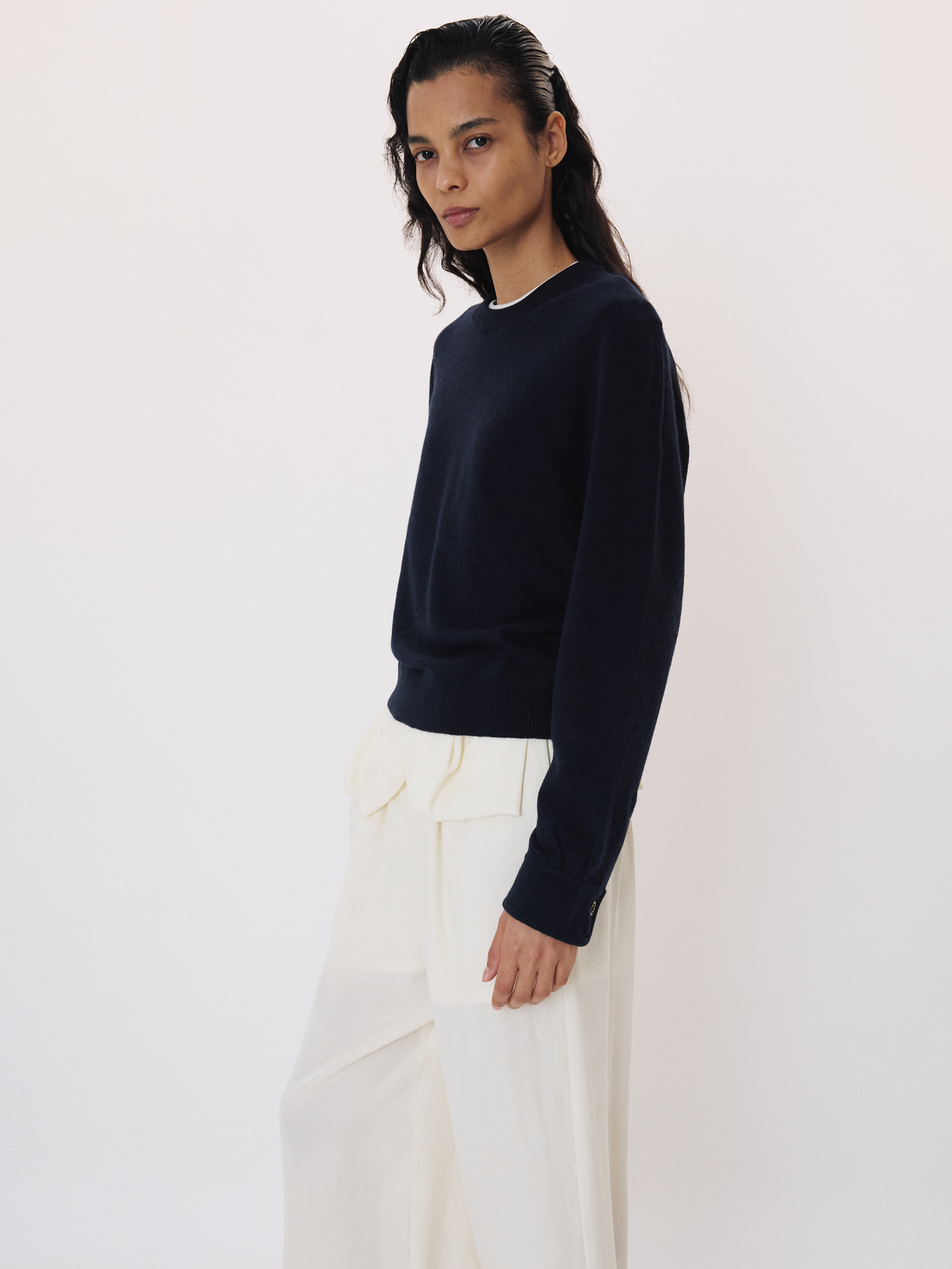 Shirt Cuffs Detail Knit Top (Indigo Navy)