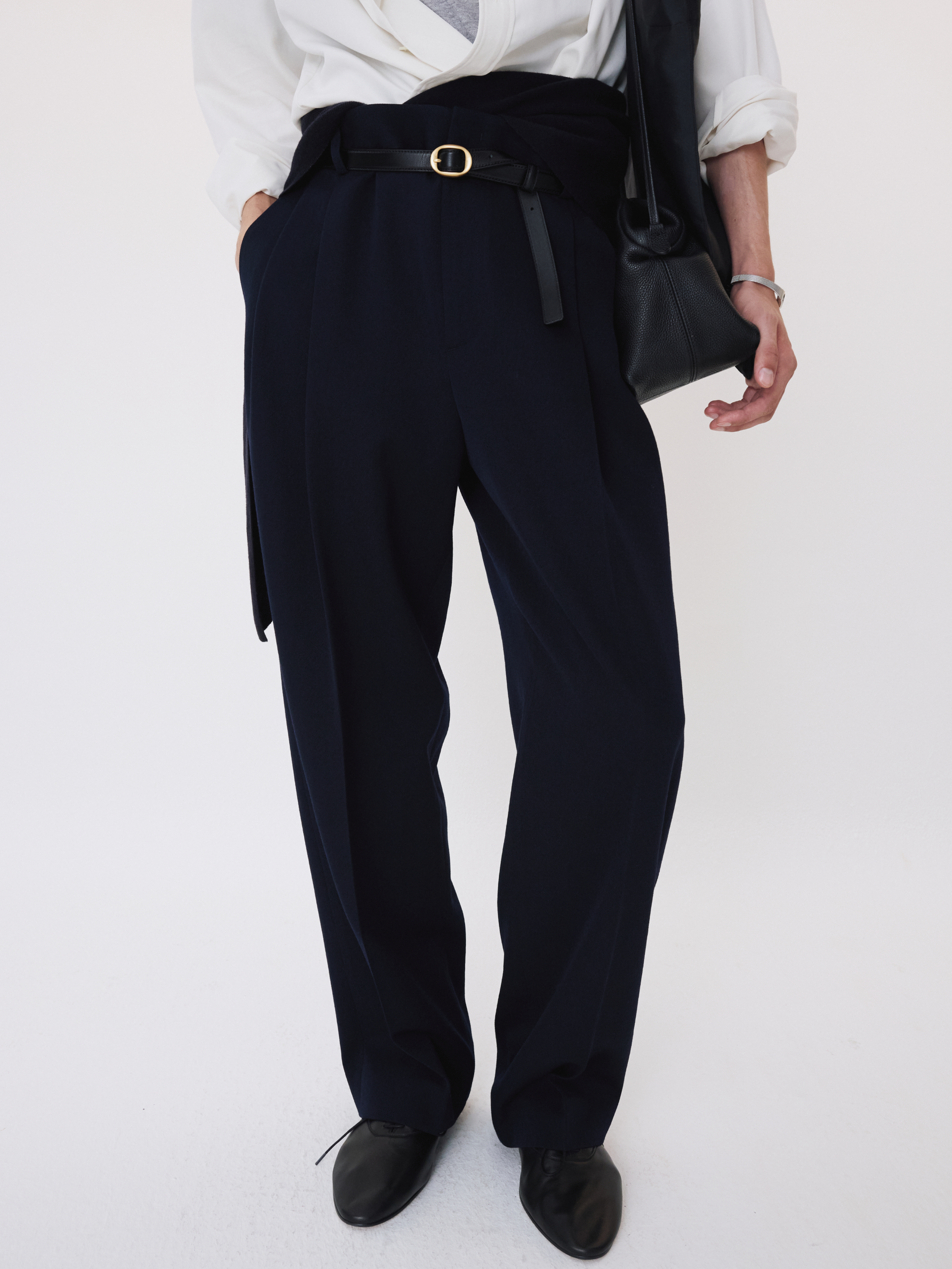 Double Pleated Suit Pants (Dark Navy)