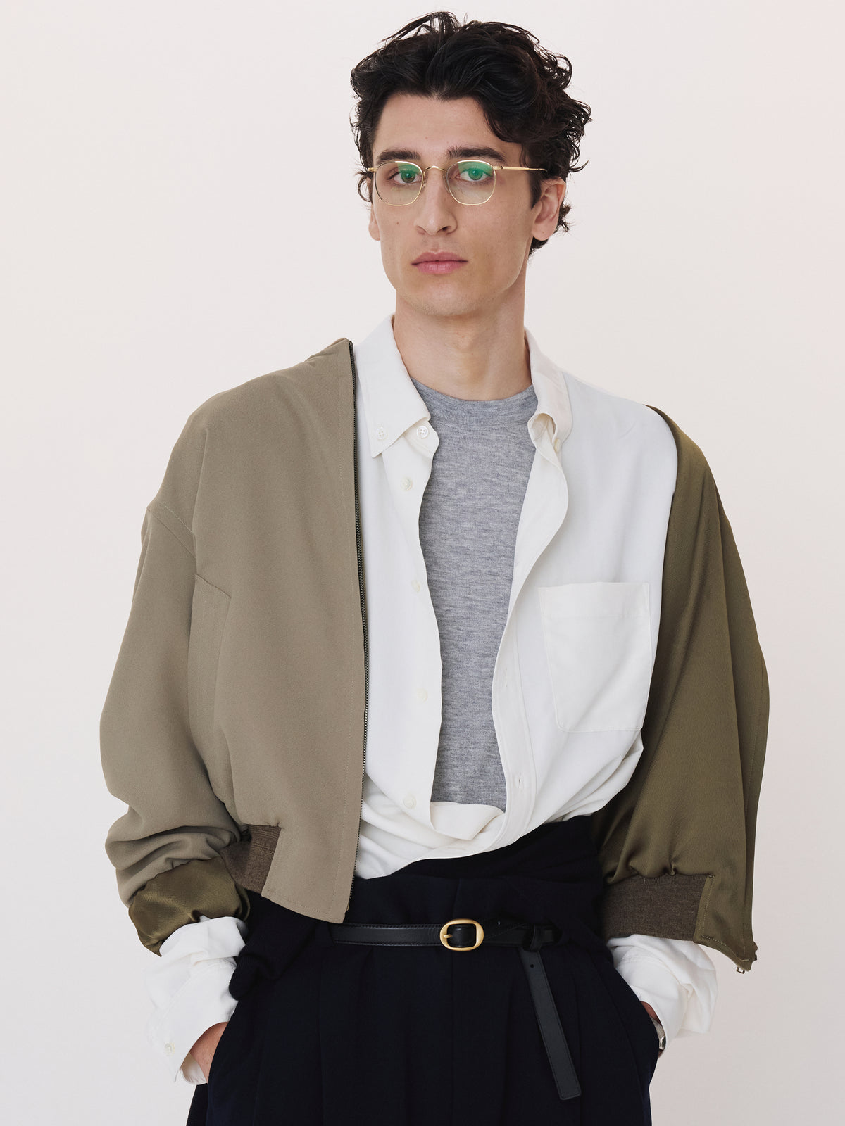 Wide Shoulder Fluid Jumper (Greyish Khaki)